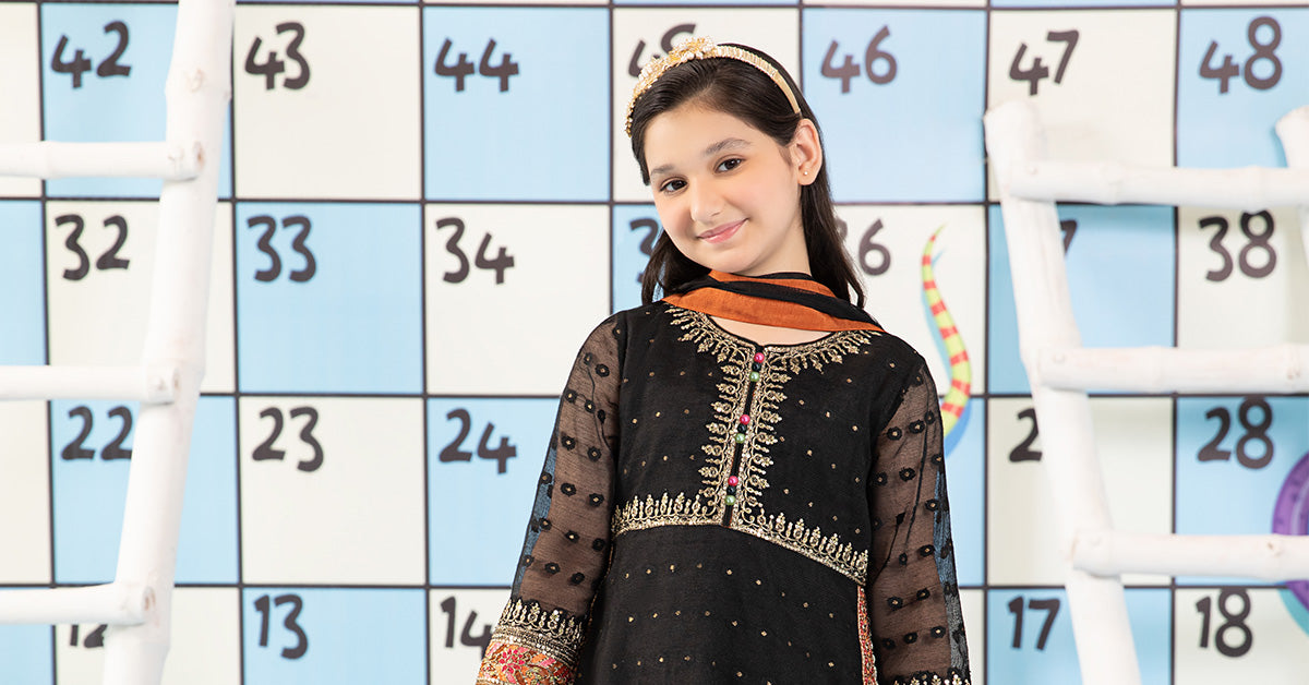 3 Piece Embroidered Cotton Zari Net Suit