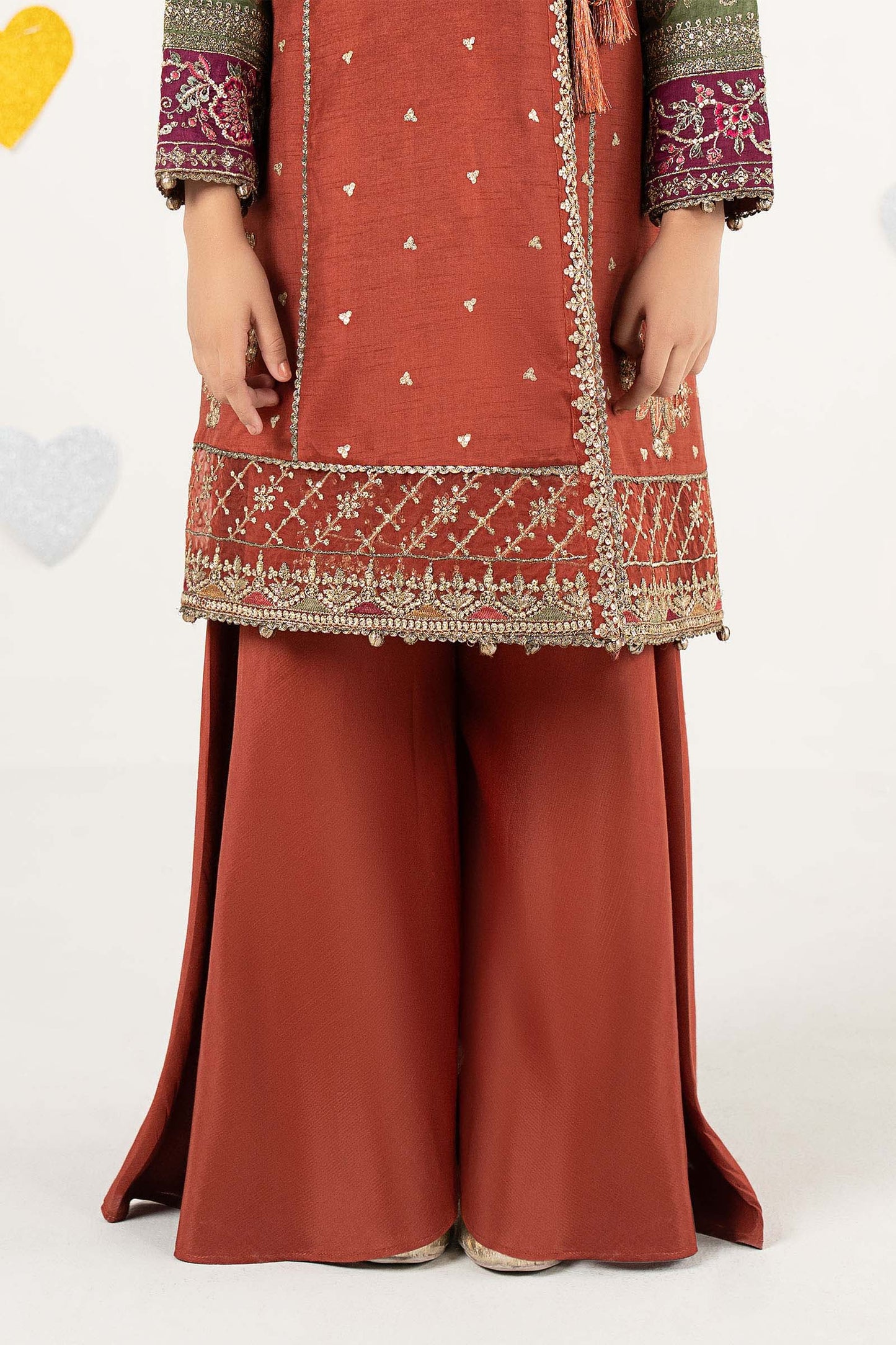 3 Piece Embroidered Raw Silk Suit