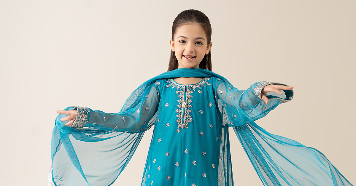 3 Piece Embroidered Poly Net Suit