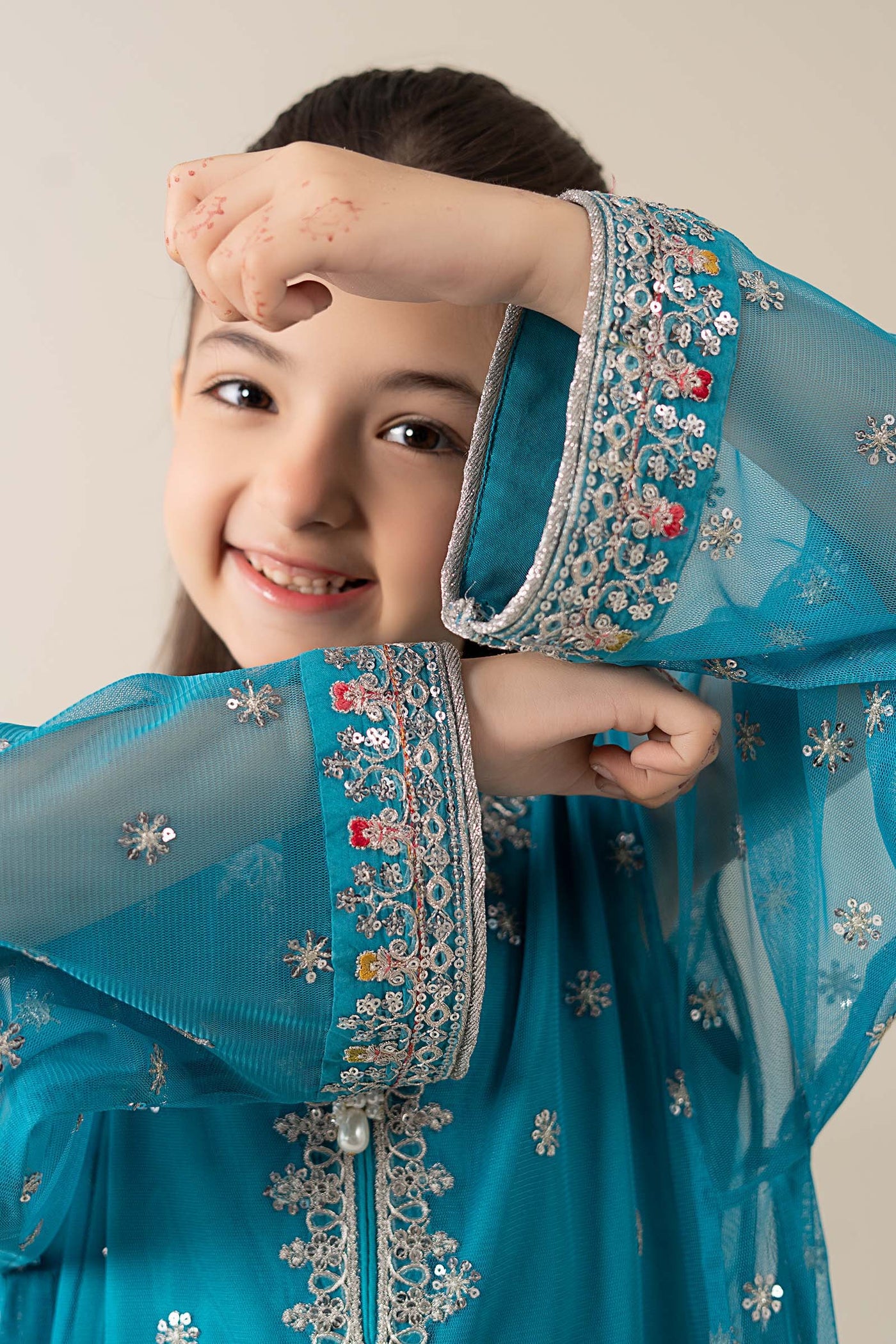 3 Piece Embroidered Poly Net Suit