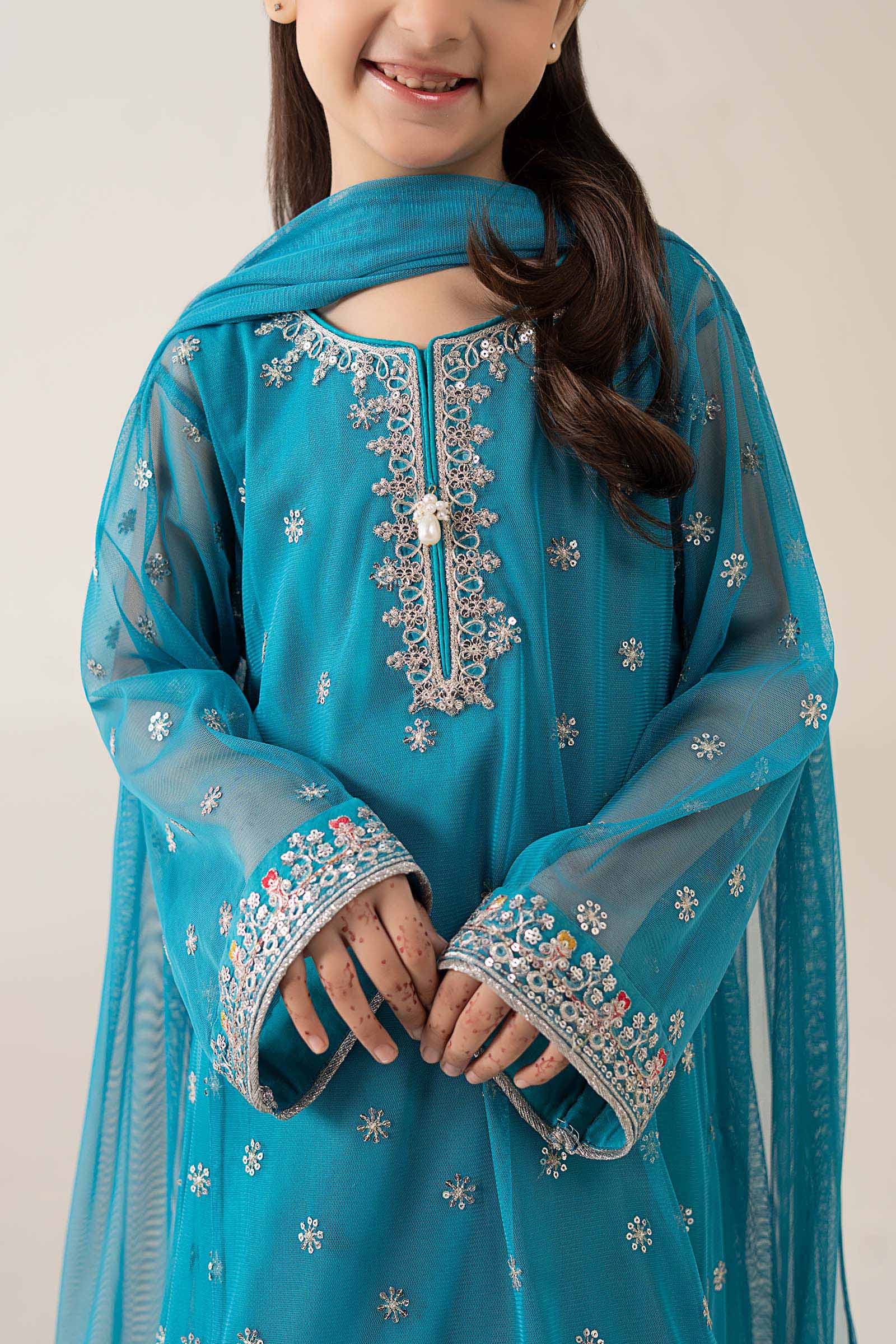 3 Piece Embroidered Poly Net Suit
