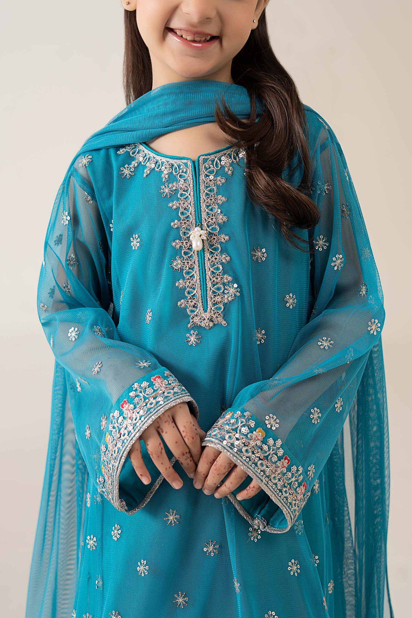 3 Piece Embroidered Poly Net Suit