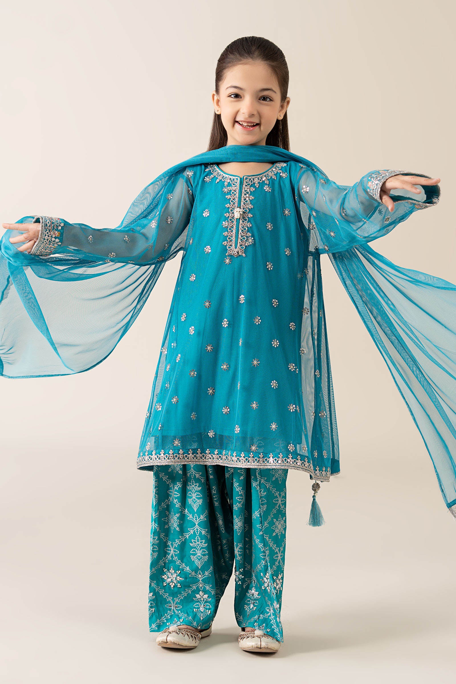 3 Piece Embroidered Poly Net Suit