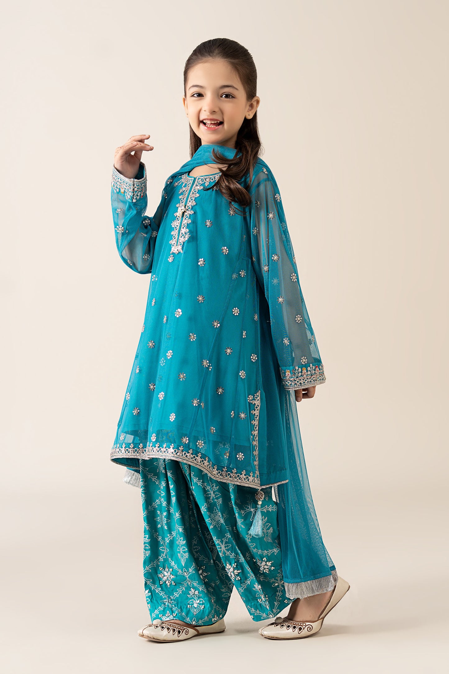 3 Piece Embroidered Poly Net Suit