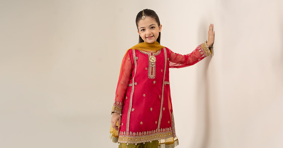 3 Piece Embroidered Poly Organza Suit