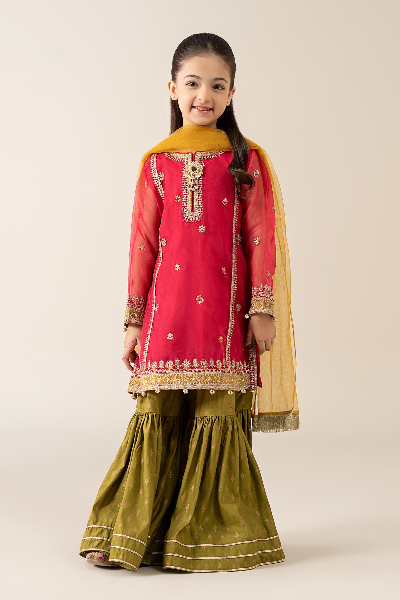 3 Piece Embroidered Poly Organza Suit