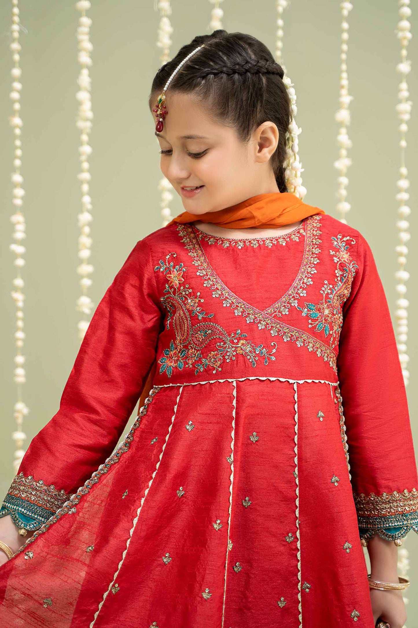 3 Piece Embroidered Raw Silk Suit