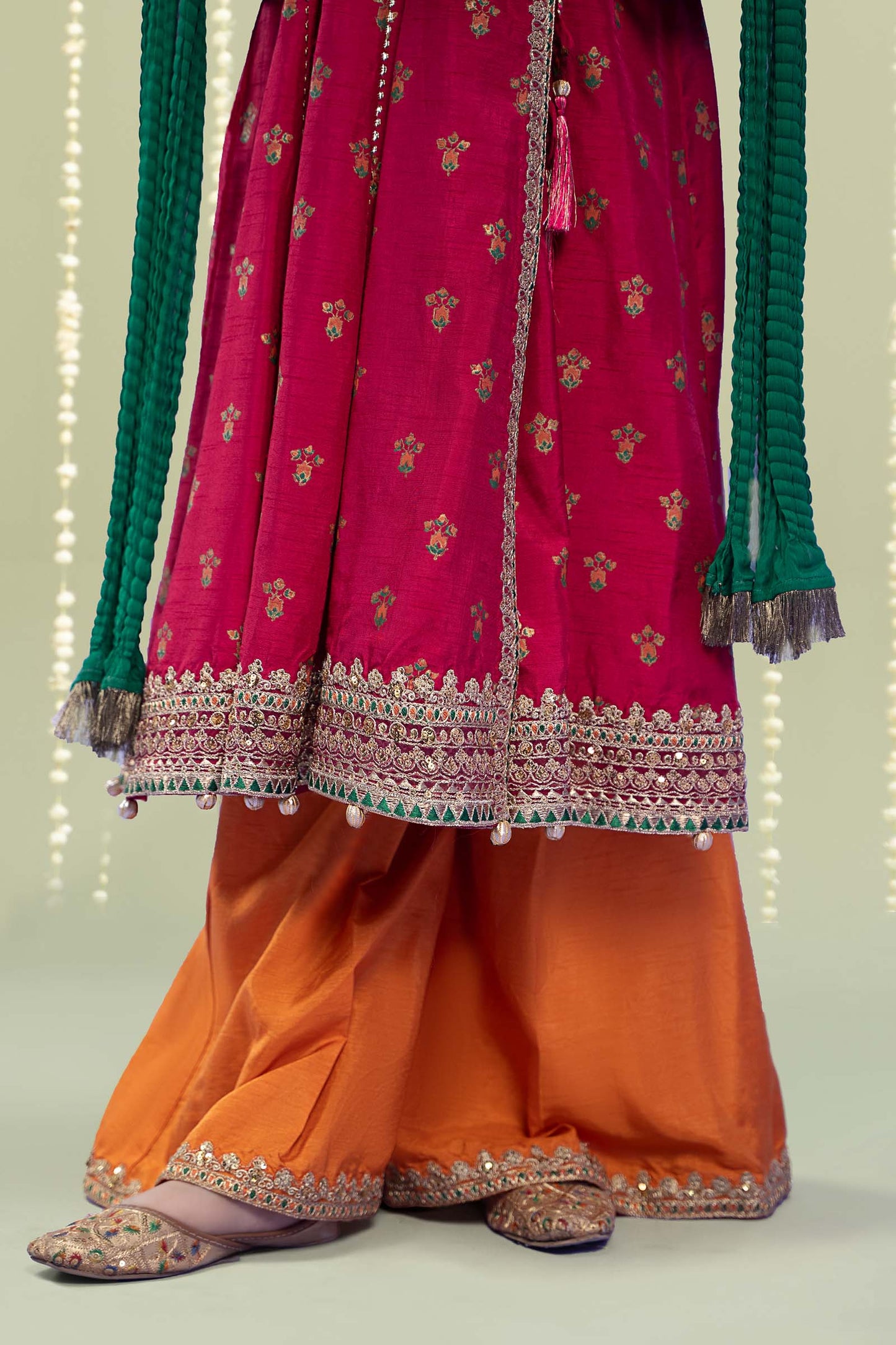 3 Piece Embroidered Raw Silk Suit