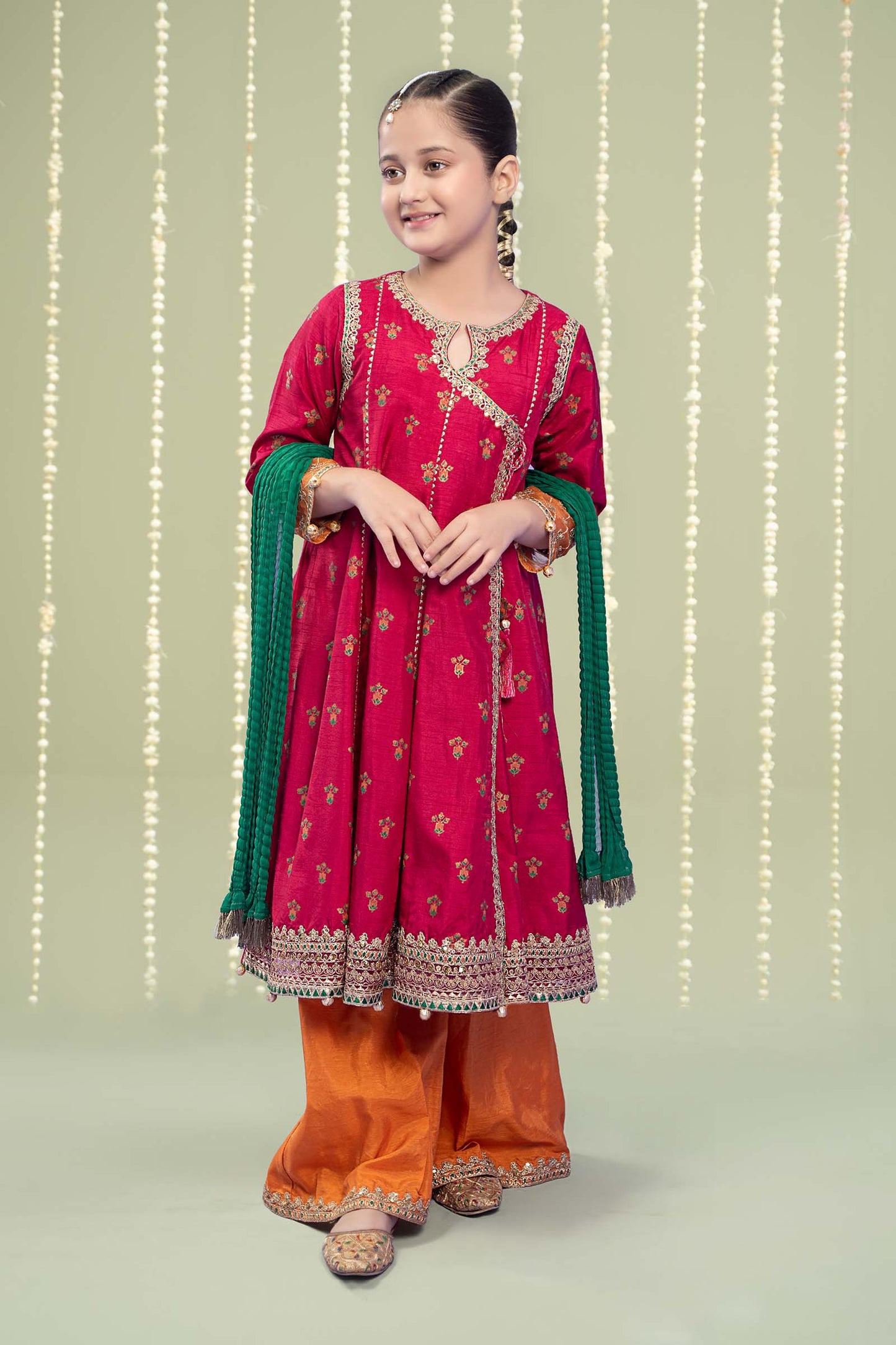 3 Piece Embroidered Raw Silk Suit