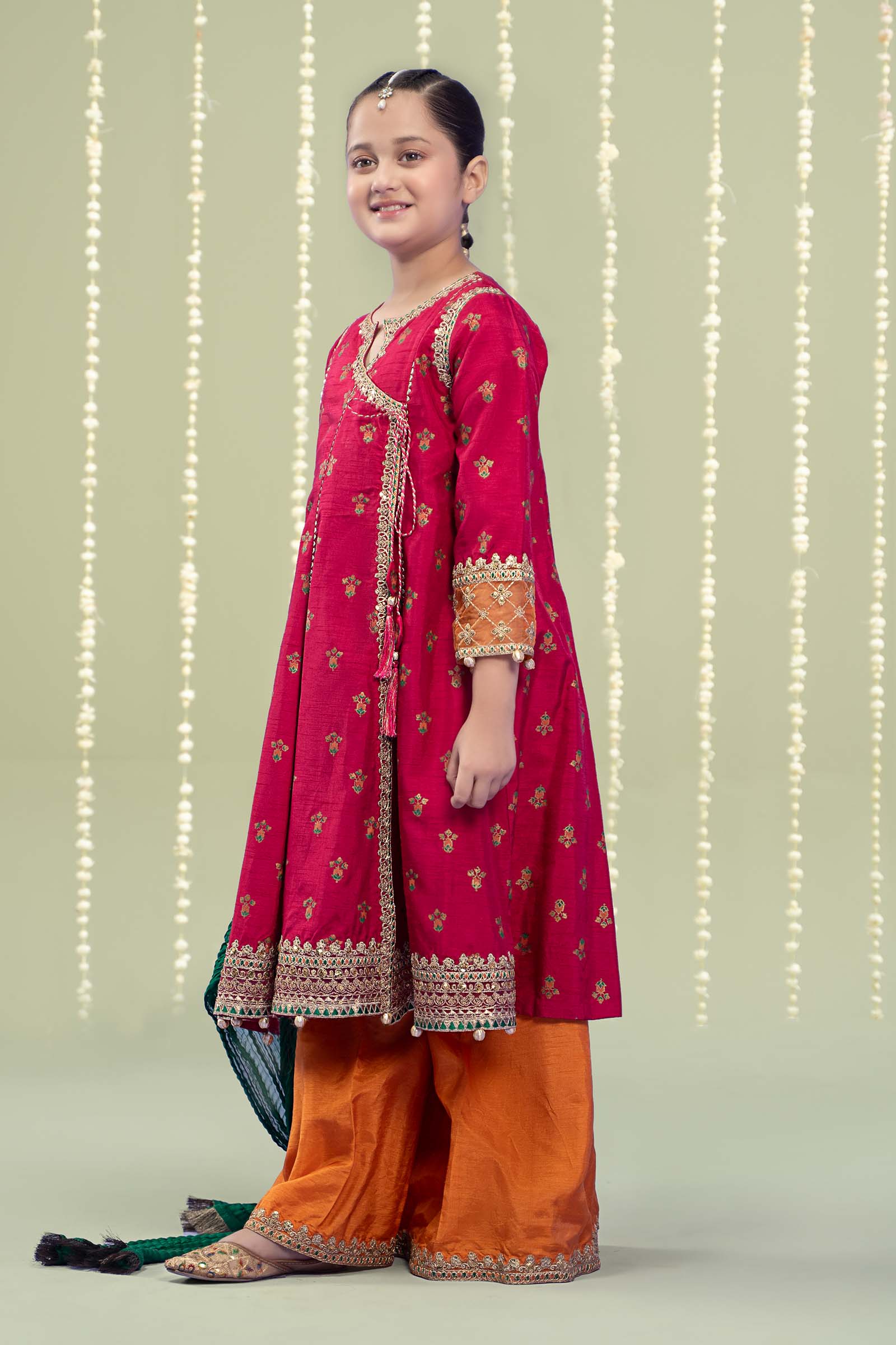 3 Piece Embroidered Raw Silk Suit