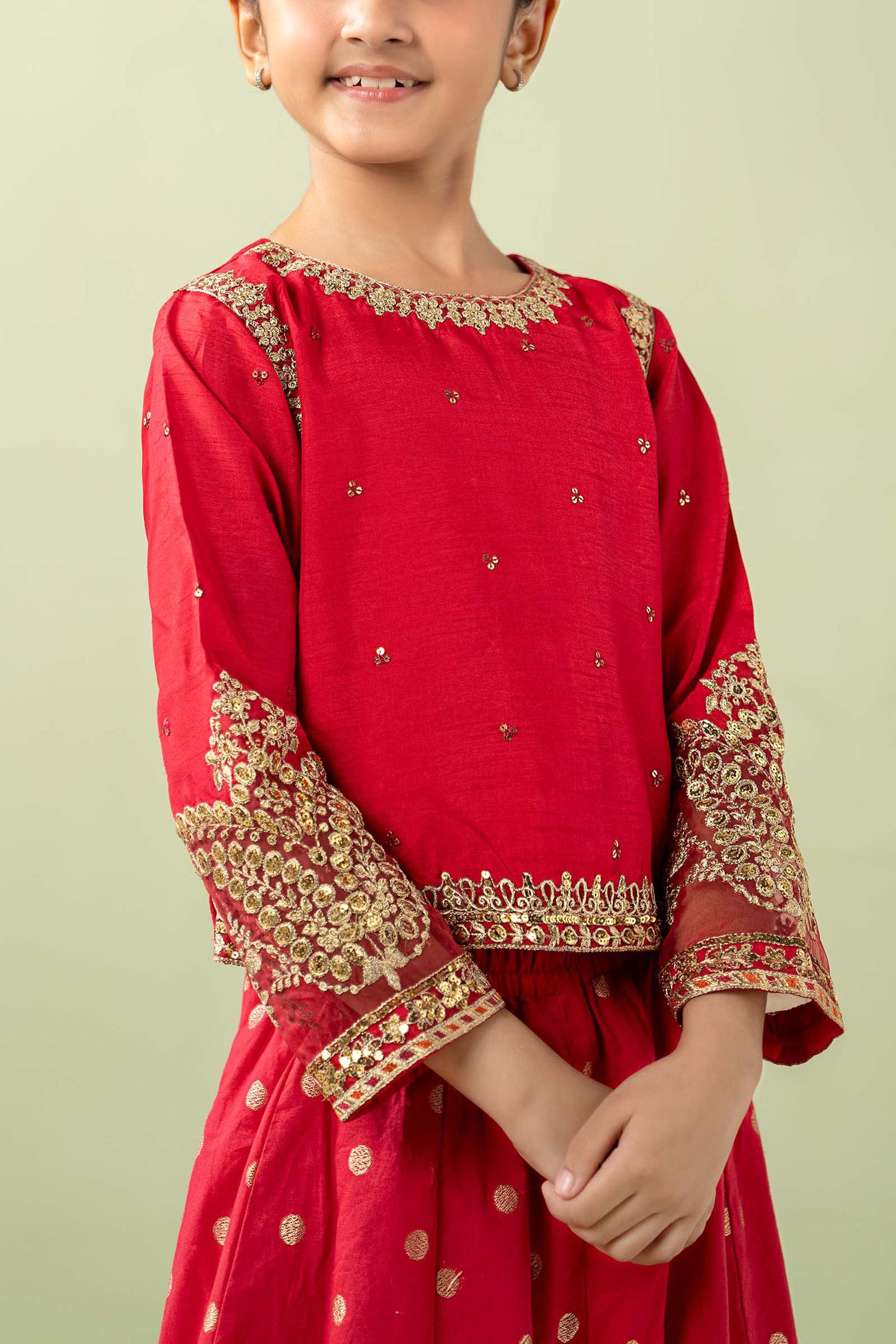 3 Piece Embroidered Raw Silk Suit