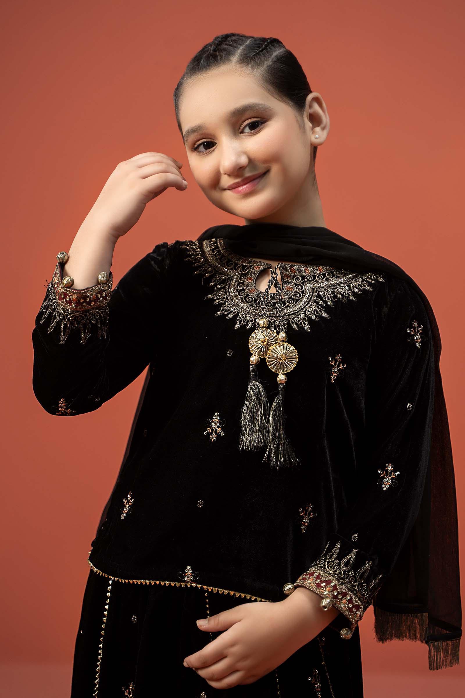 3 Piece Embroidered Velvet Suit