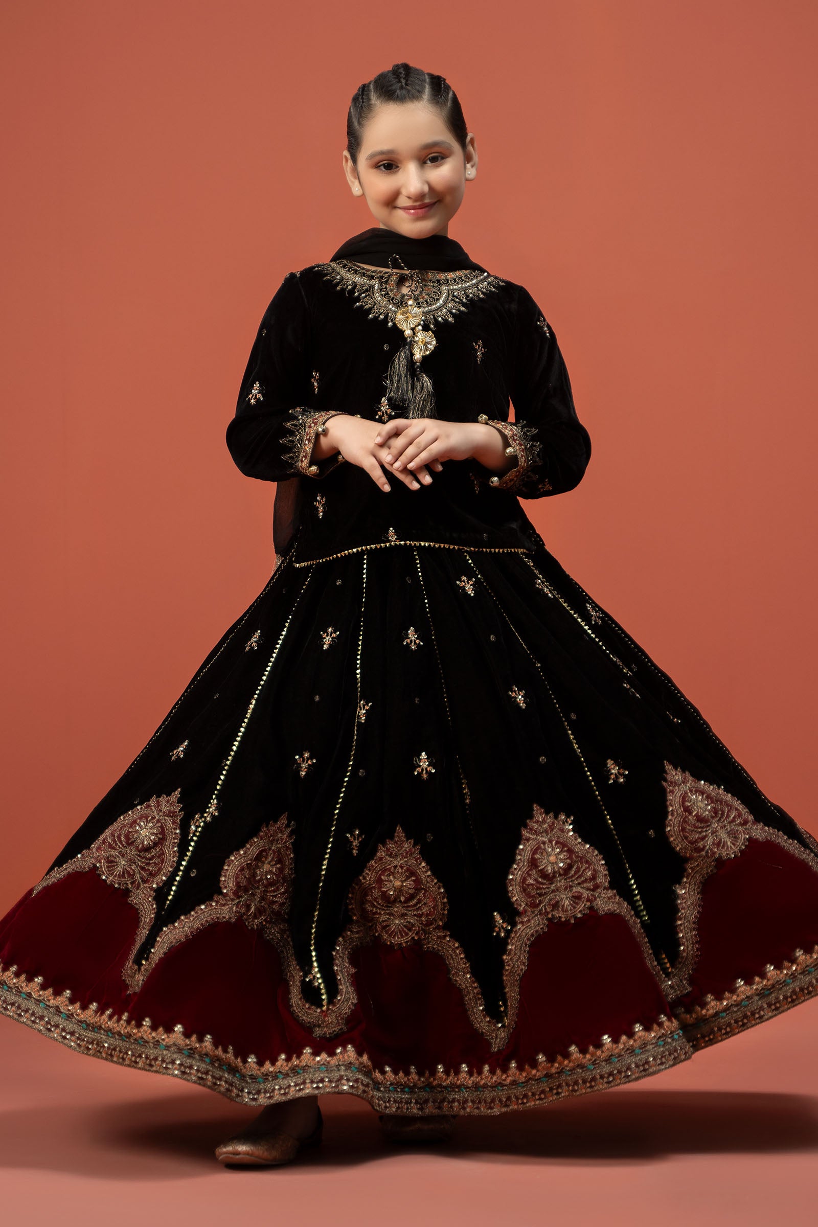 3 Piece Embroidered Velvet Suit
