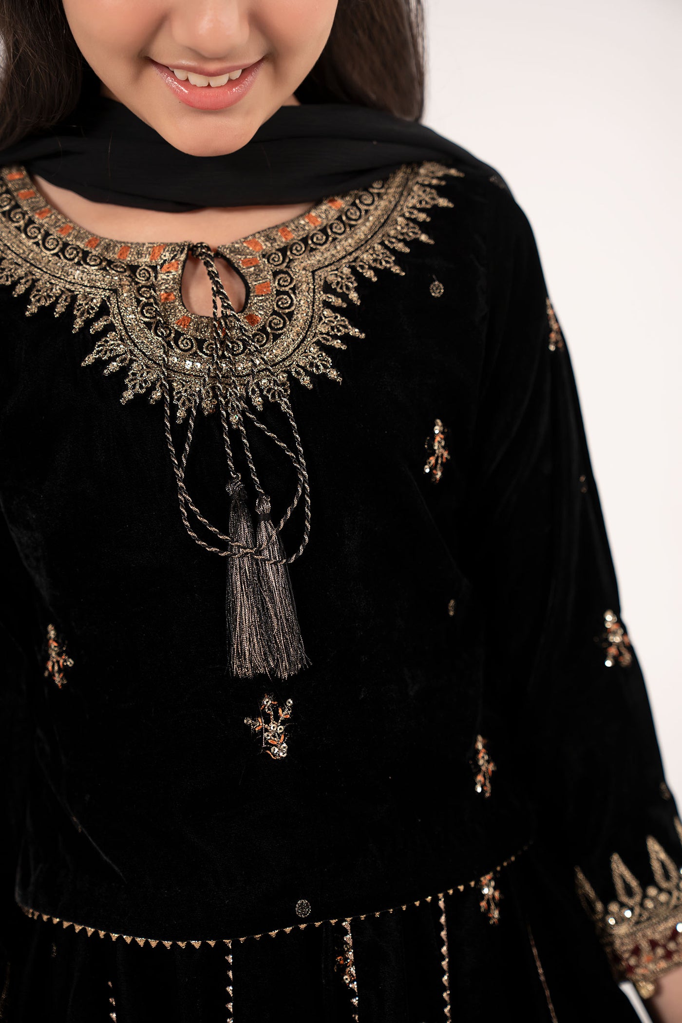 3 Piece Embroidered Velvet Suit