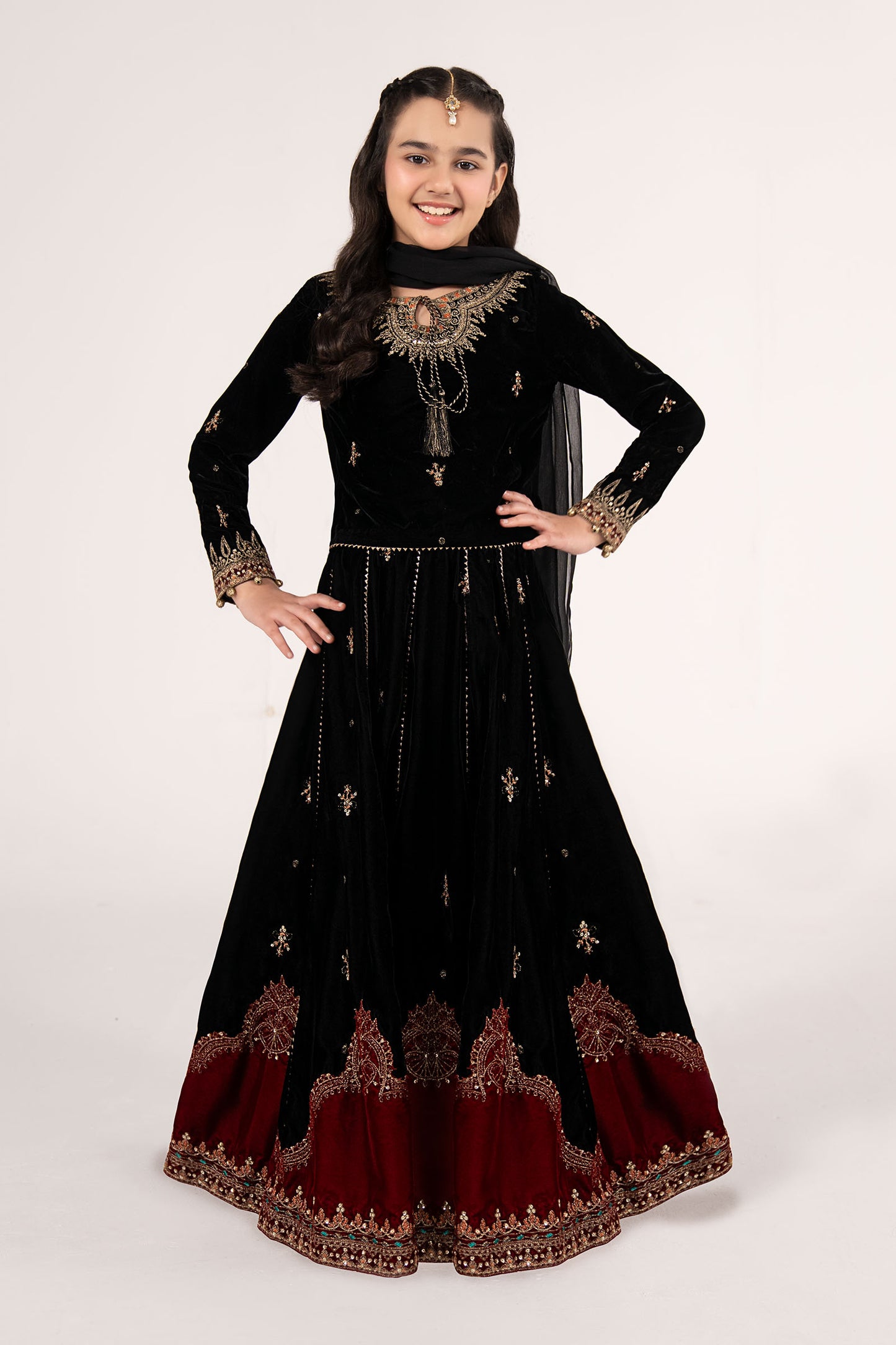 3 Piece Embroidered Velvet Suit
