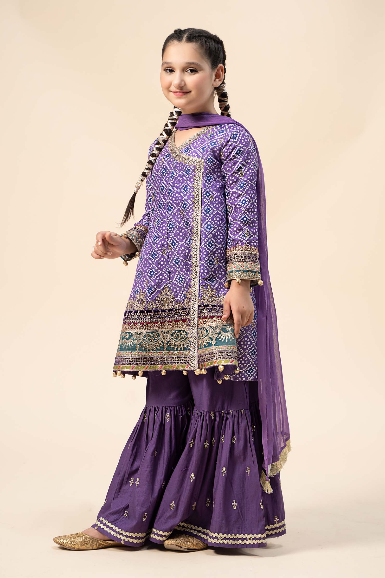 3 Piece Embroidered Raw Silk Suit
