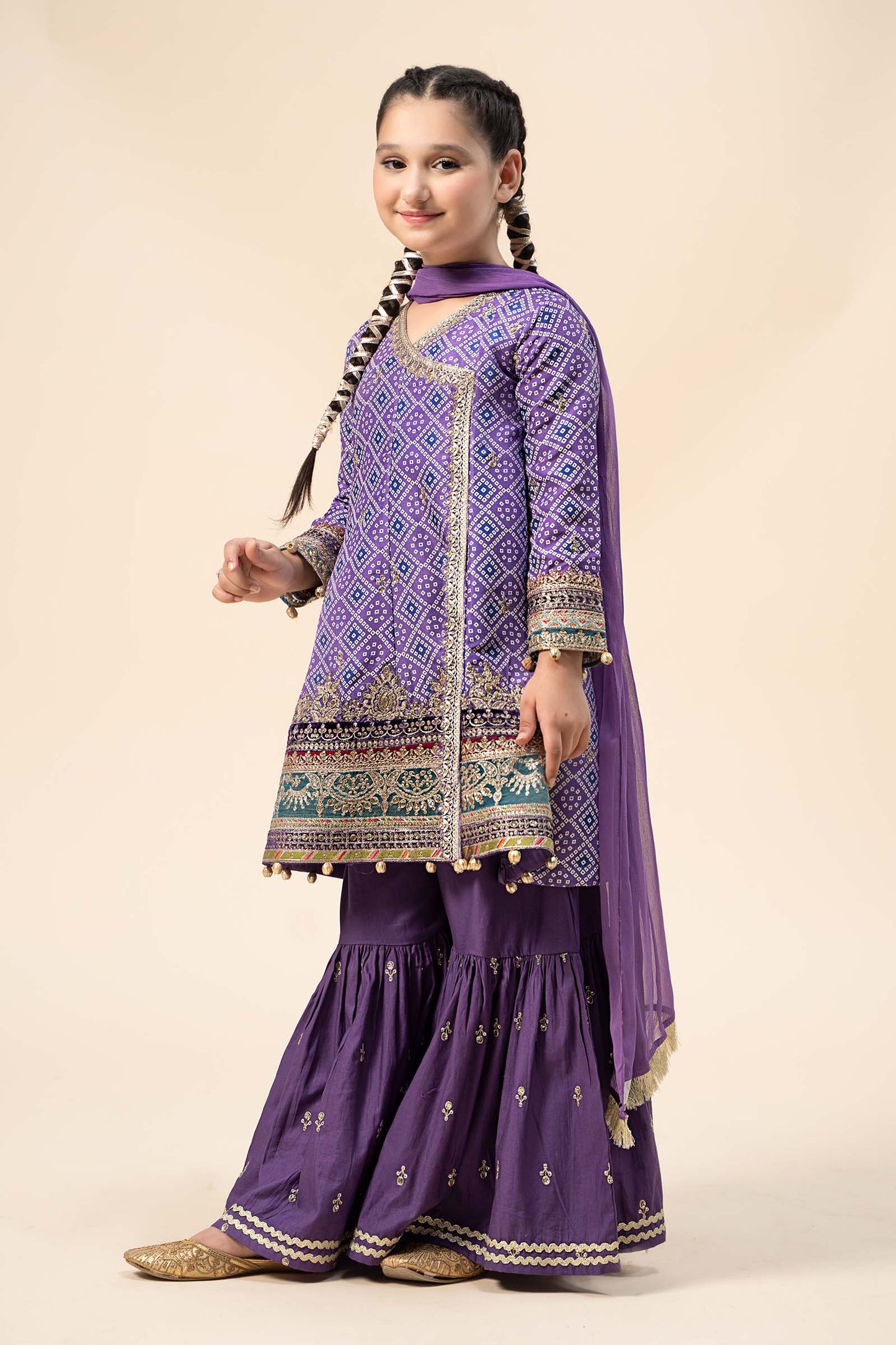 3 Piece Embroidered Raw Silk Suit