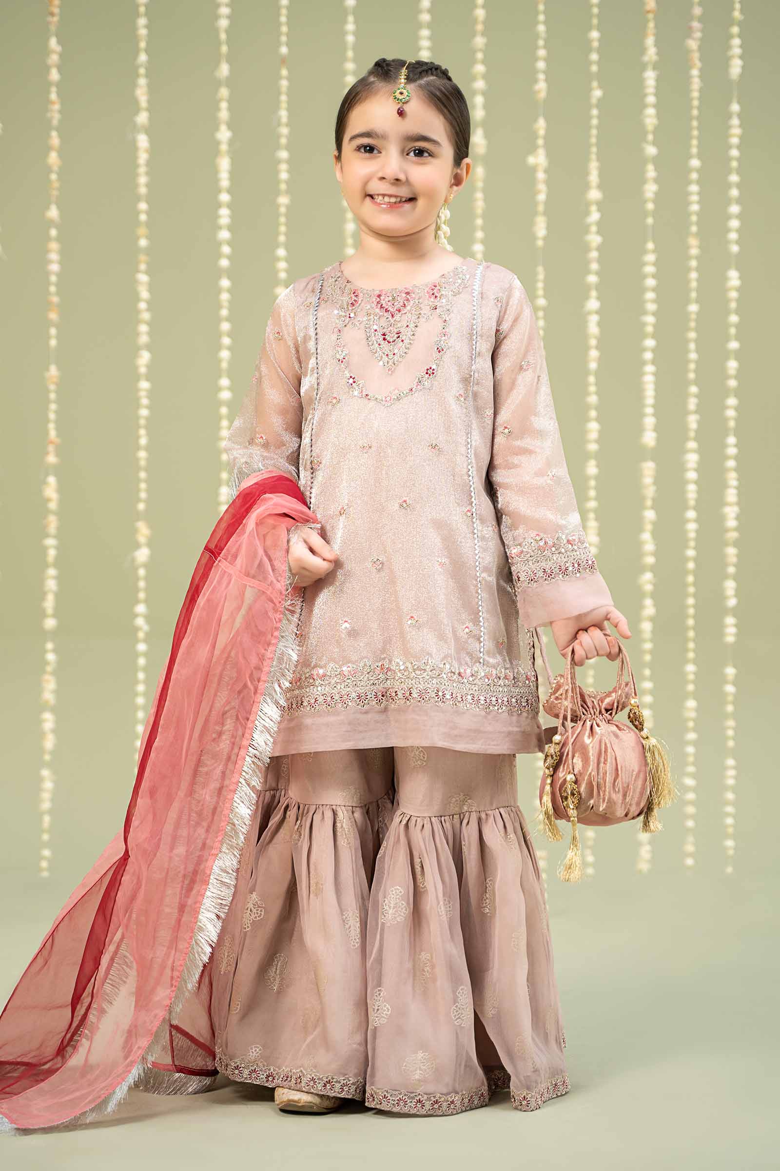 3 Piece Embroidered Zari Net Suit