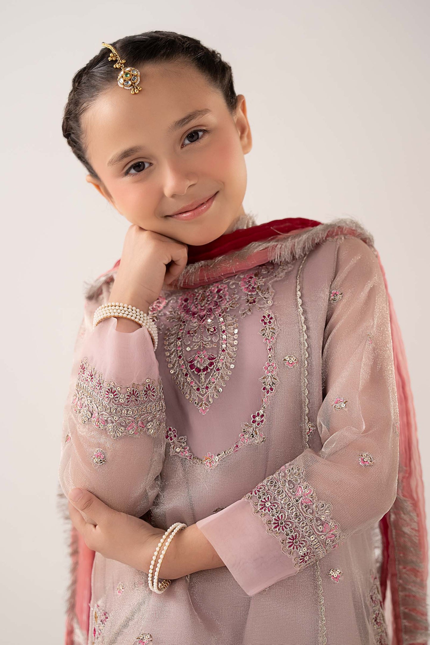 3 Piece Embroidered Zari Net Suit