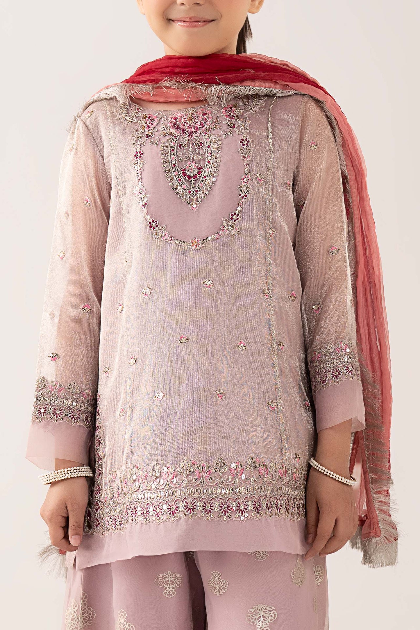 3 Piece Embroidered Zari Net Suit