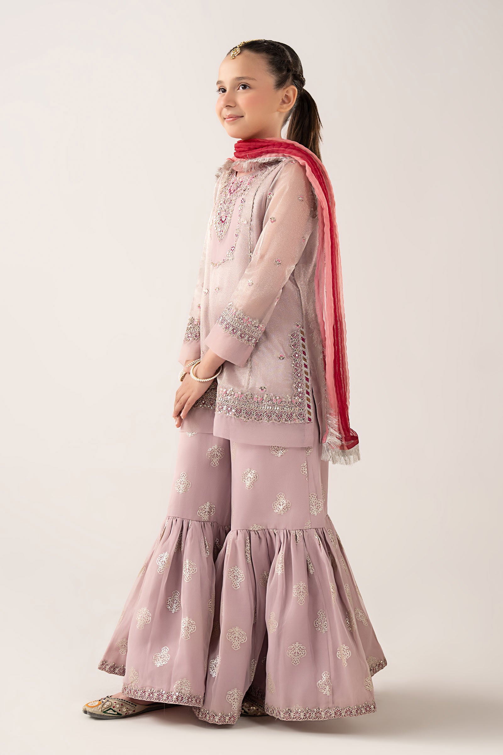 3 Piece Embroidered Zari Net Suit