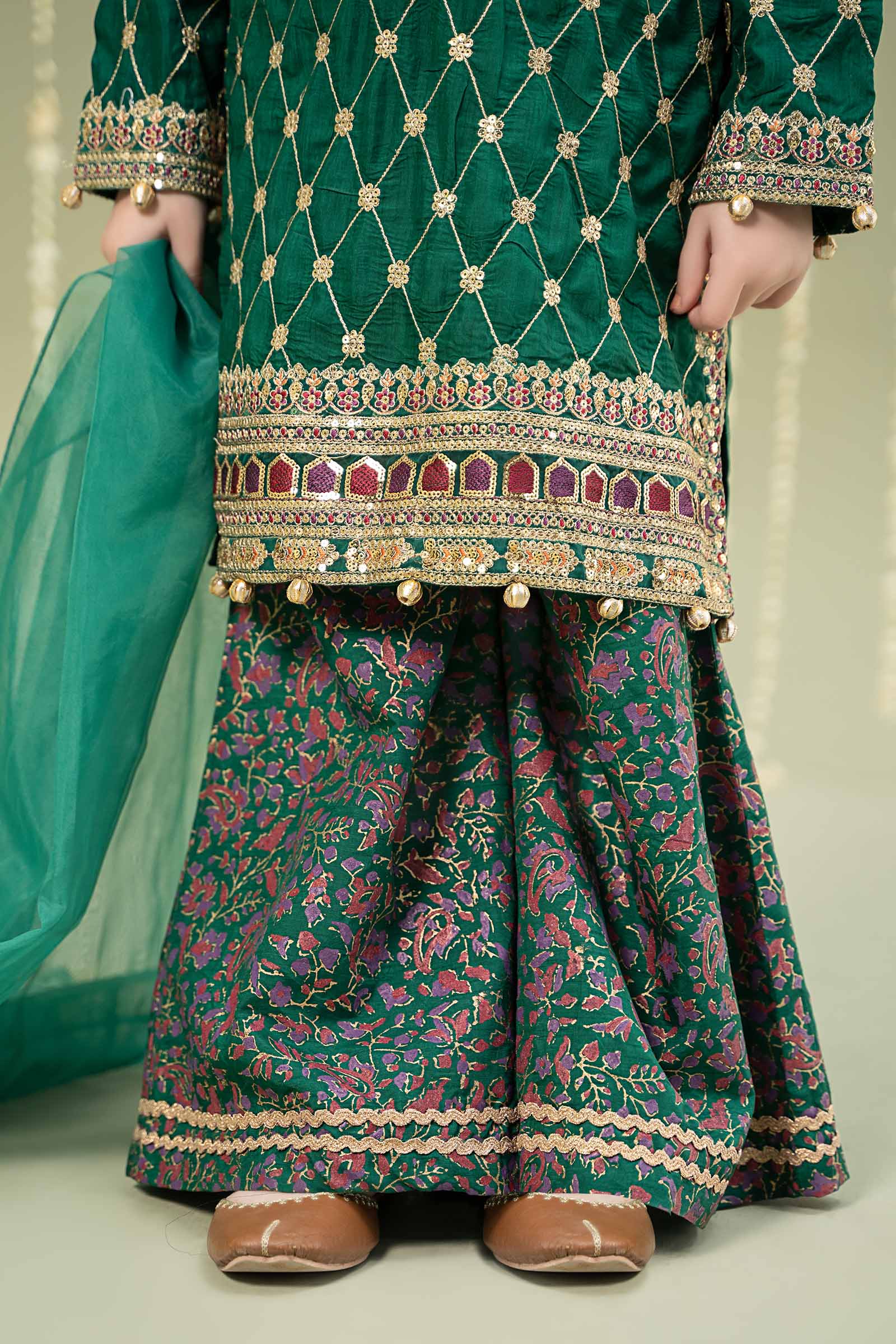 3 Piece Embroidered Raw Silk Suit
