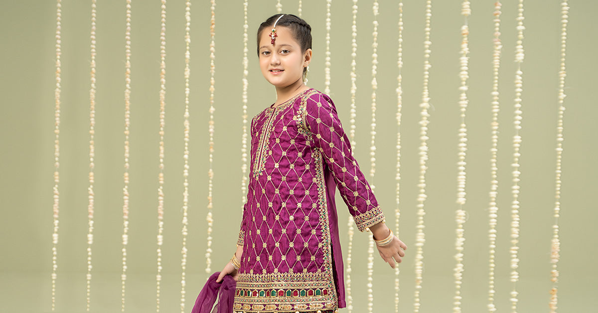 3 Piece Embroidered Raw Silk Suit