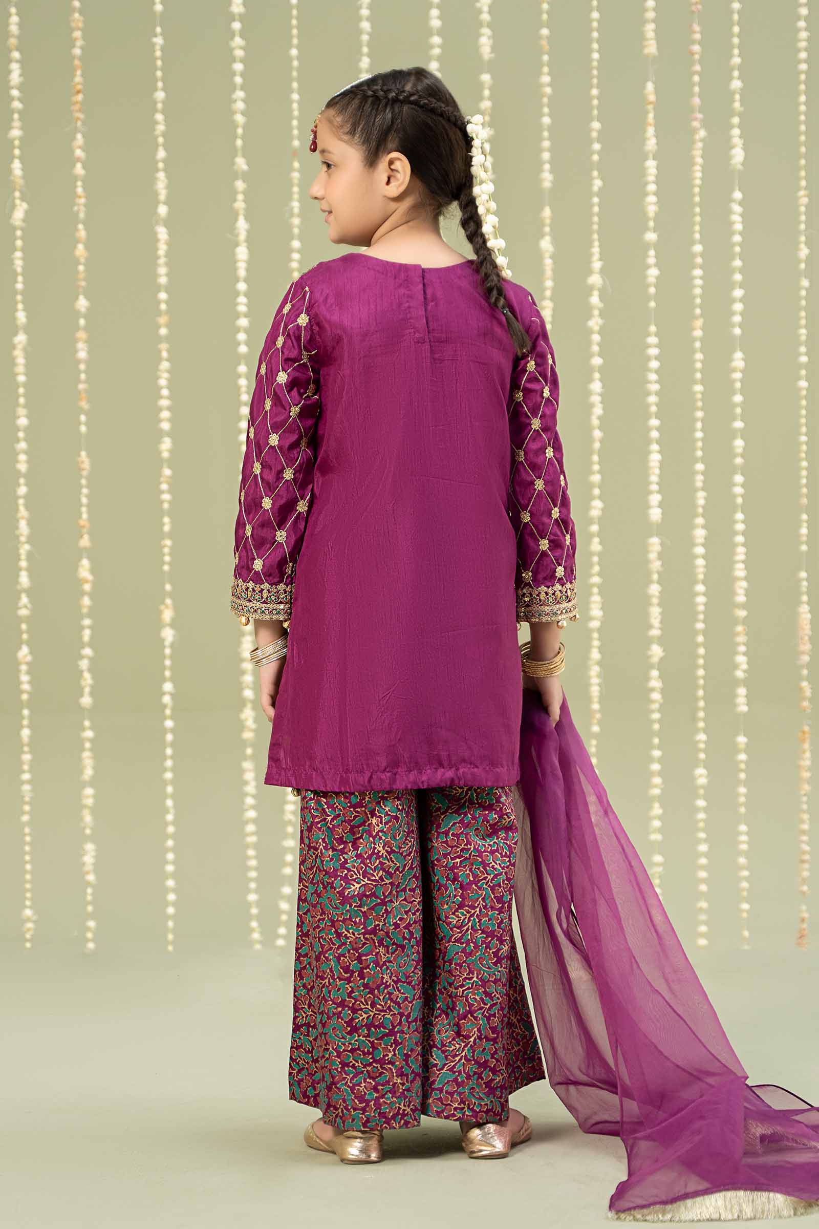 3 Piece Embroidered Raw Silk Suit
