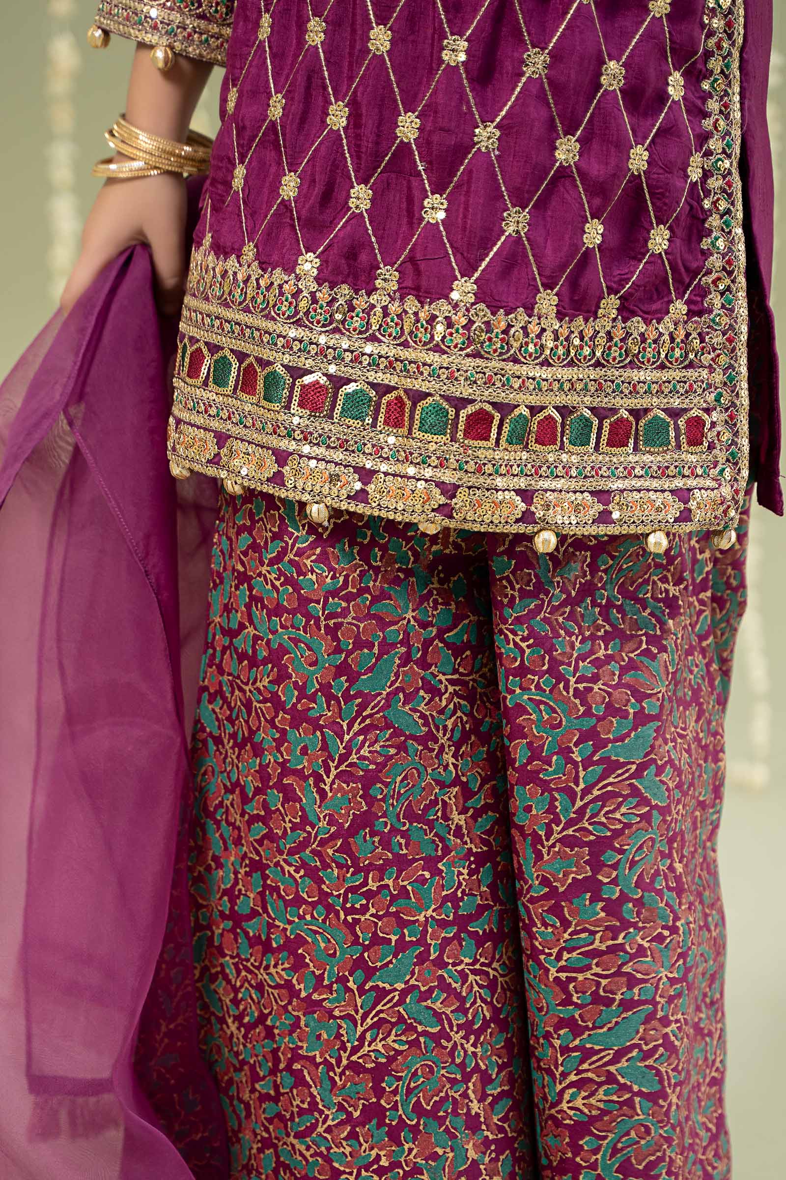 3 Piece Embroidered Raw Silk Suit
