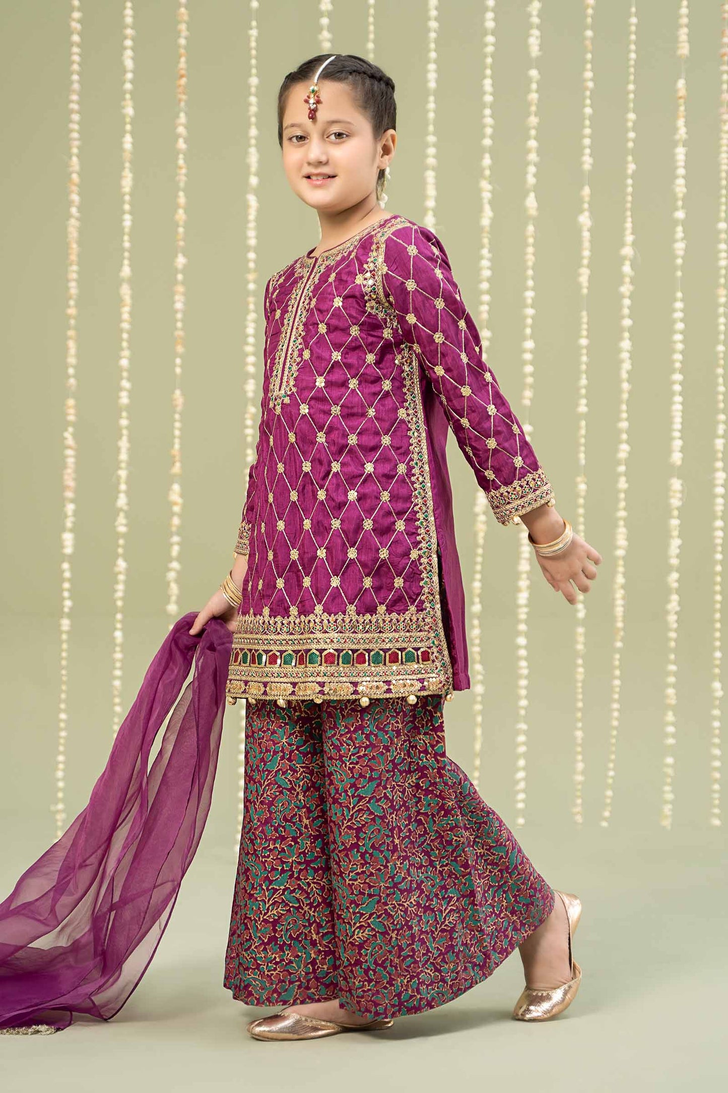 3 Piece Embroidered Raw Silk Suit