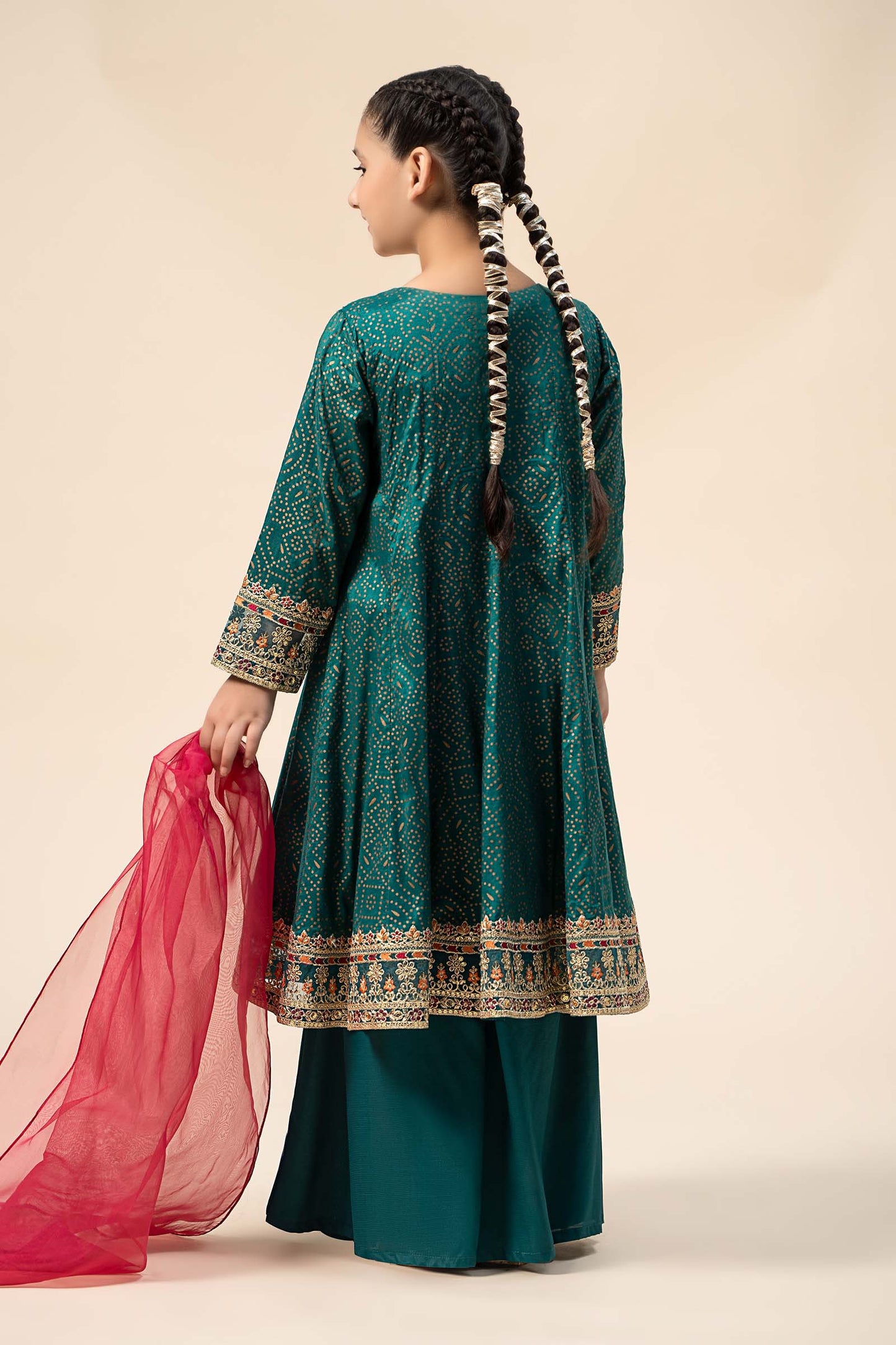 3 Piece Embroidered Raw Silk Suit