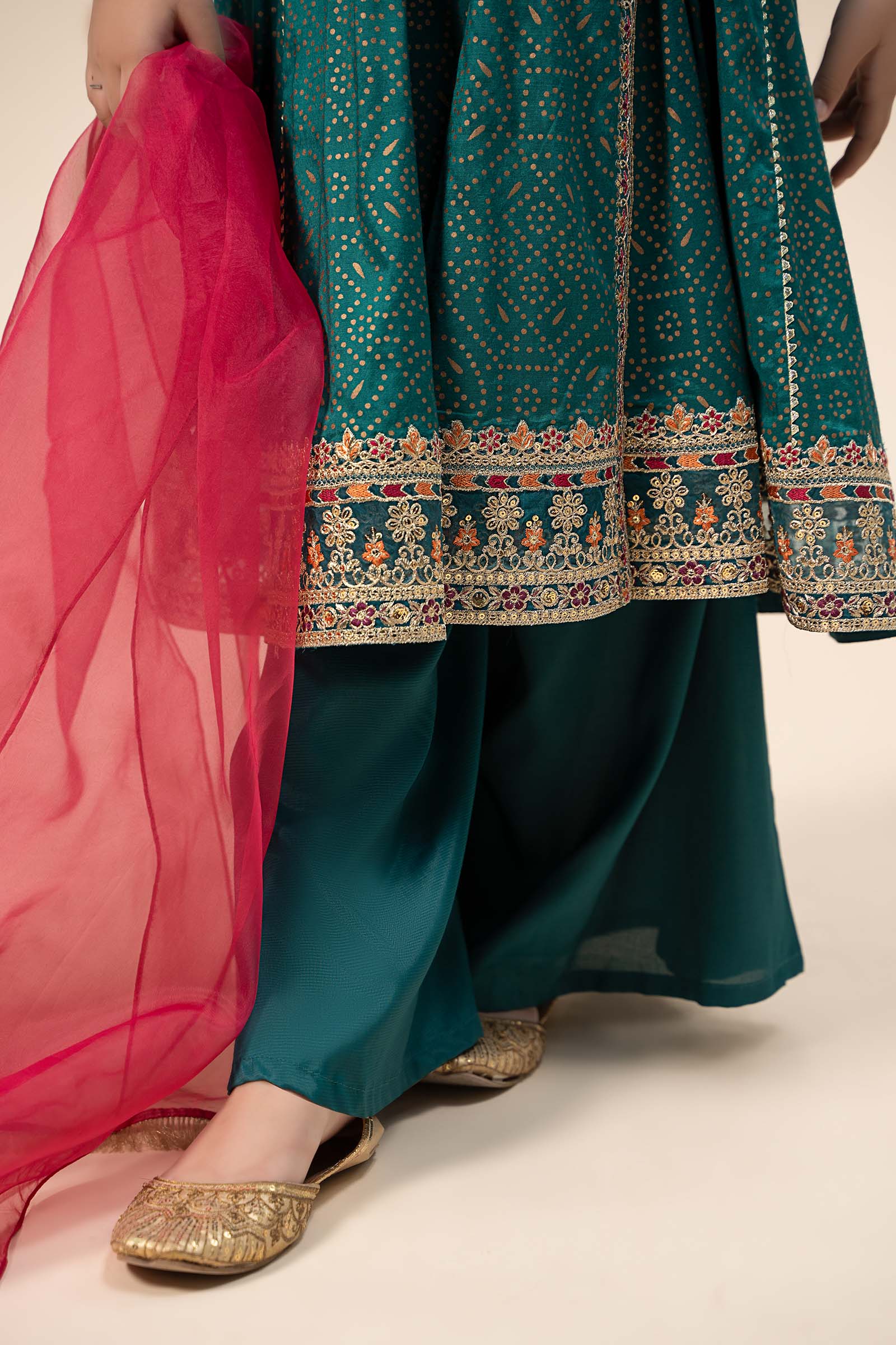 3 Piece Embroidered Raw Silk Suit
