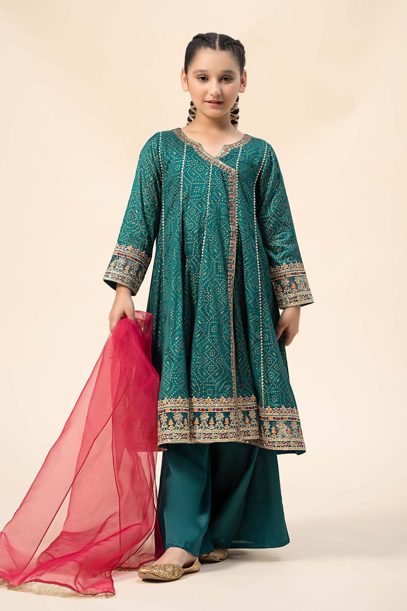 3 Piece Embroidered Raw Silk Suit