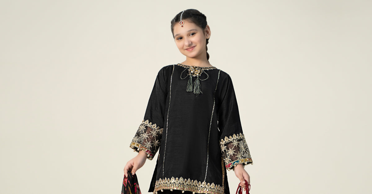 3 Piece Embroidered Raw Silk Suit