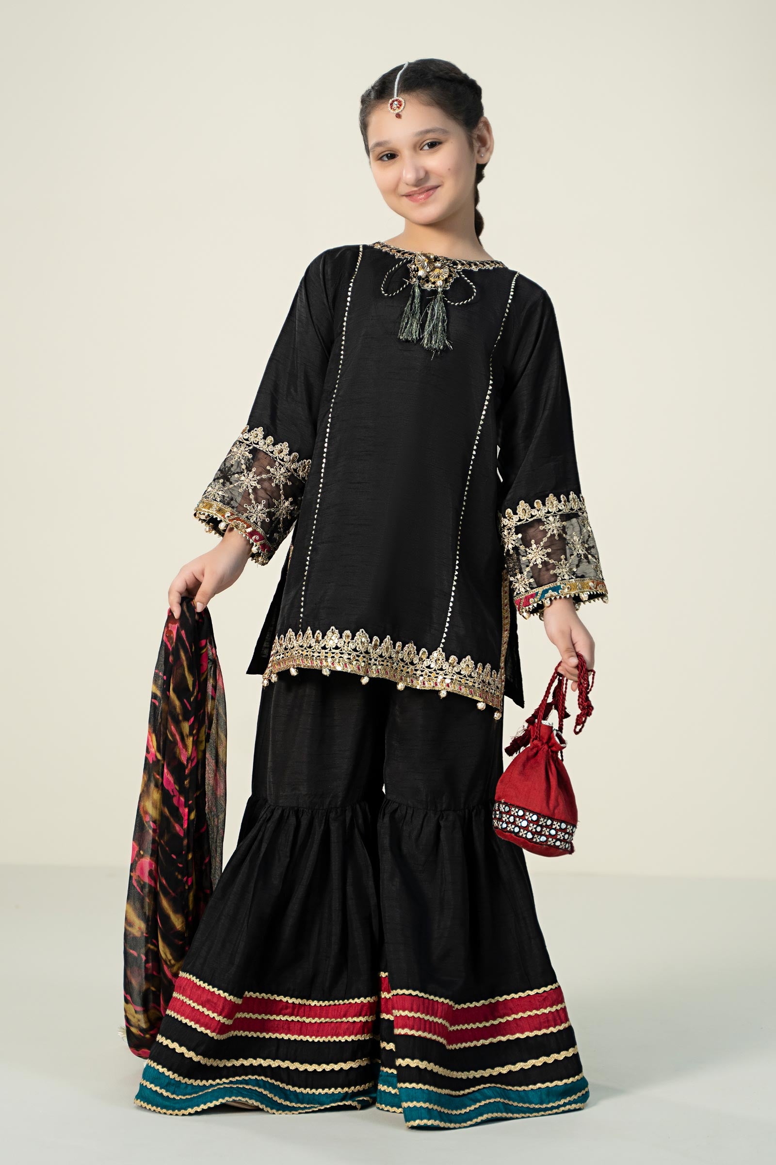3 Piece Embroidered Raw Silk Suit