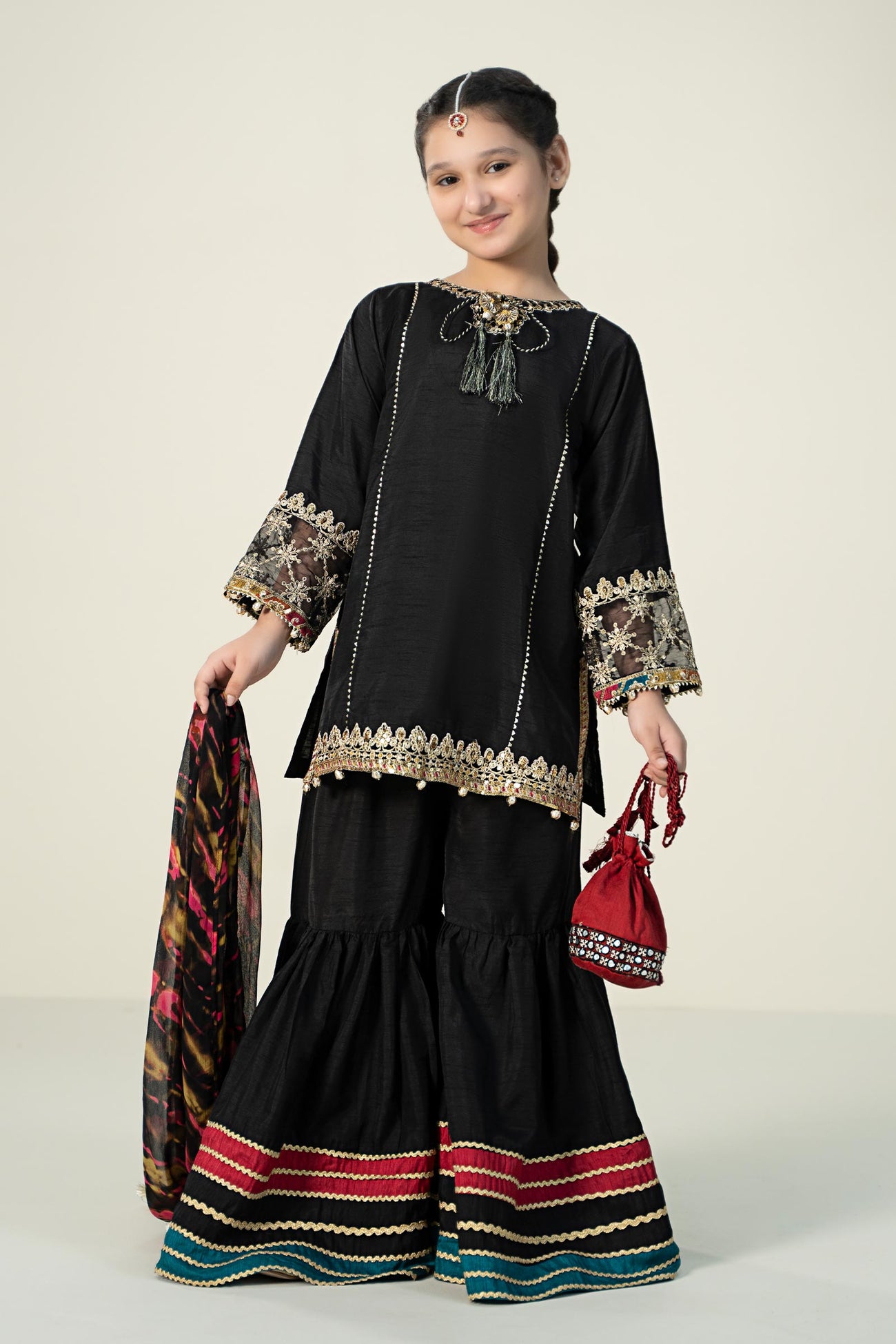 3 Piece Embroidered Raw Silk Suit