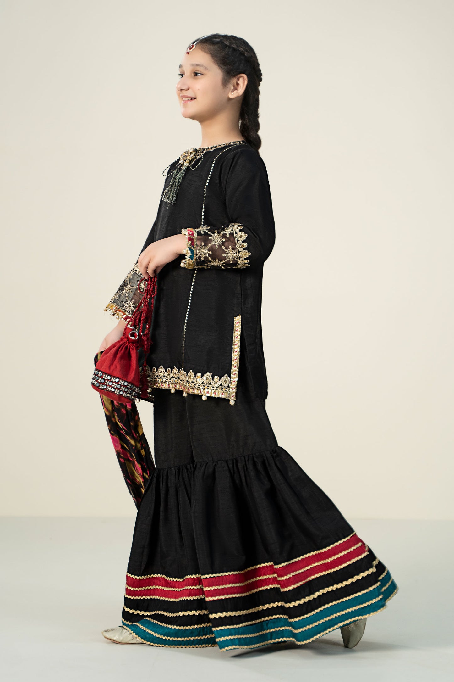 3 Piece Embroidered Raw Silk Suit