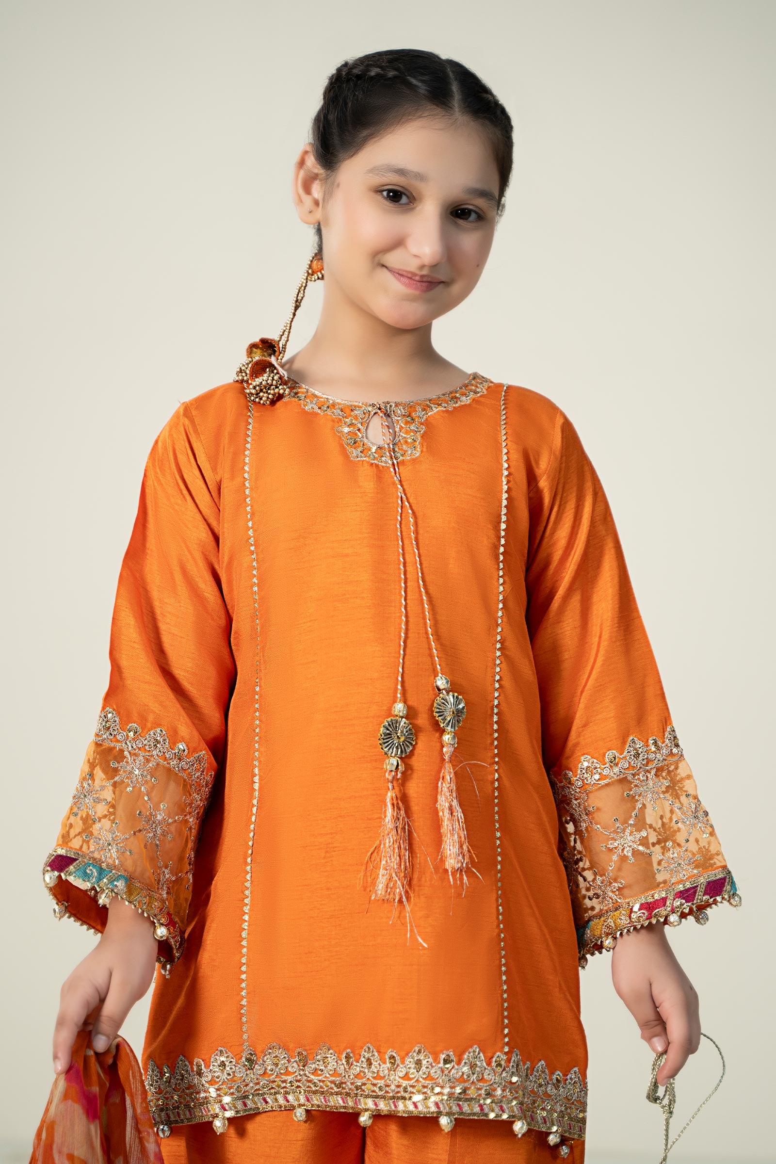 3 Piece Embroidered Raw Silk Suit