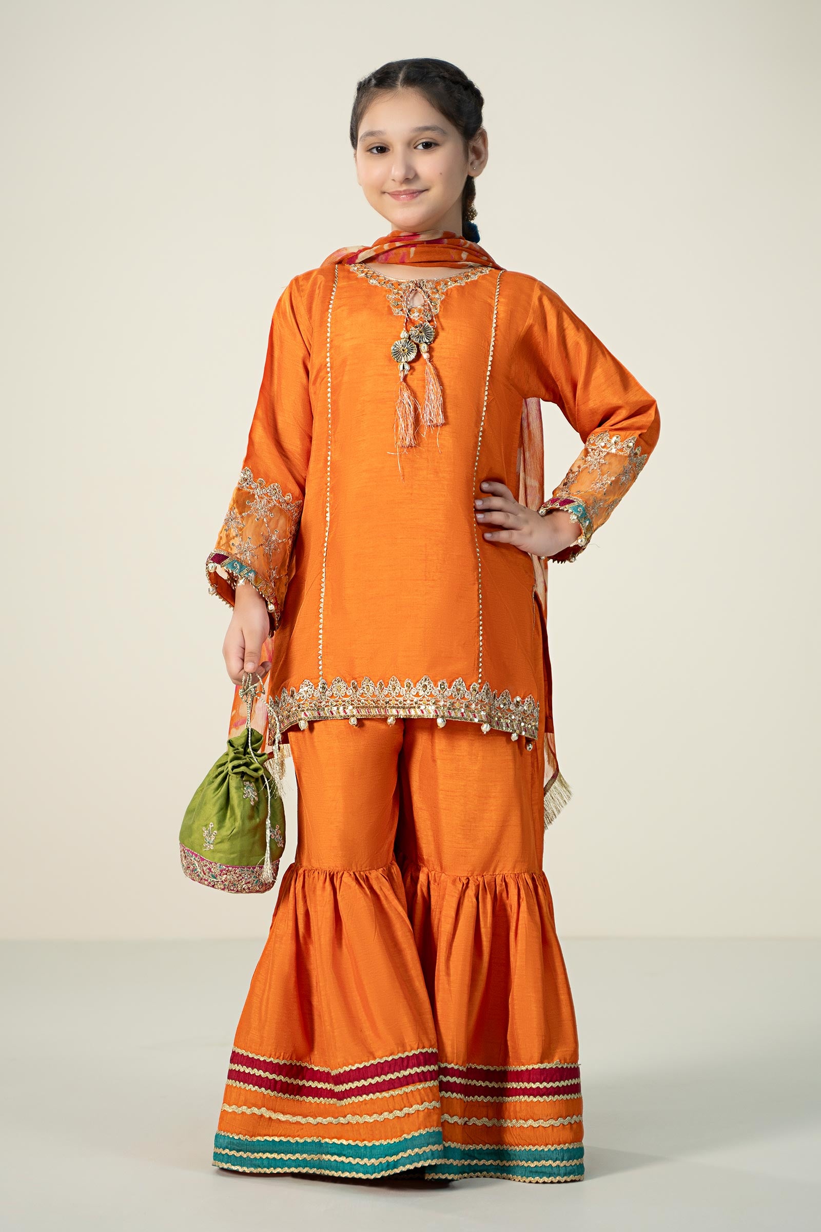 3 Piece Embroidered Raw Silk Suit