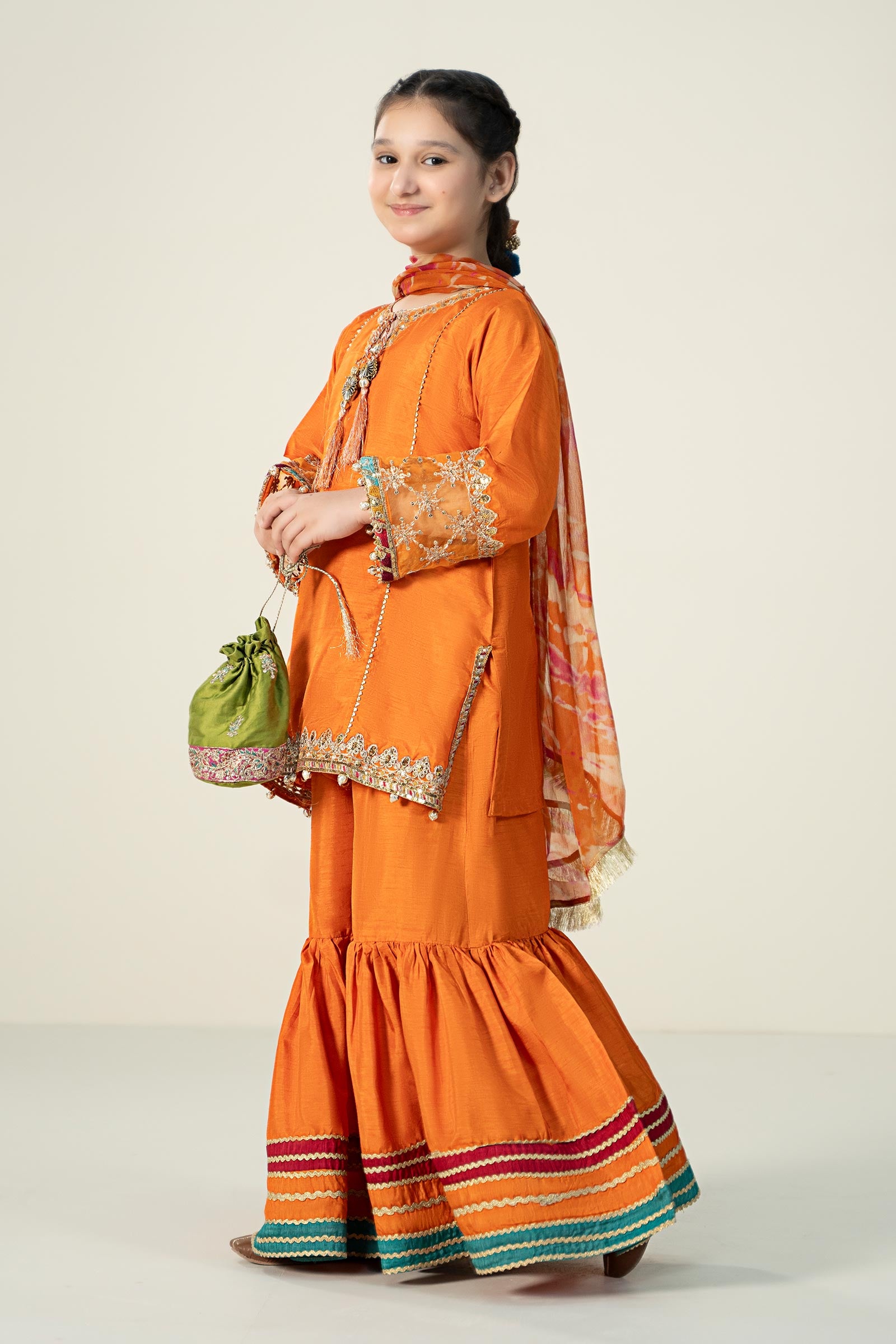 3 Piece Embroidered Raw Silk Suit