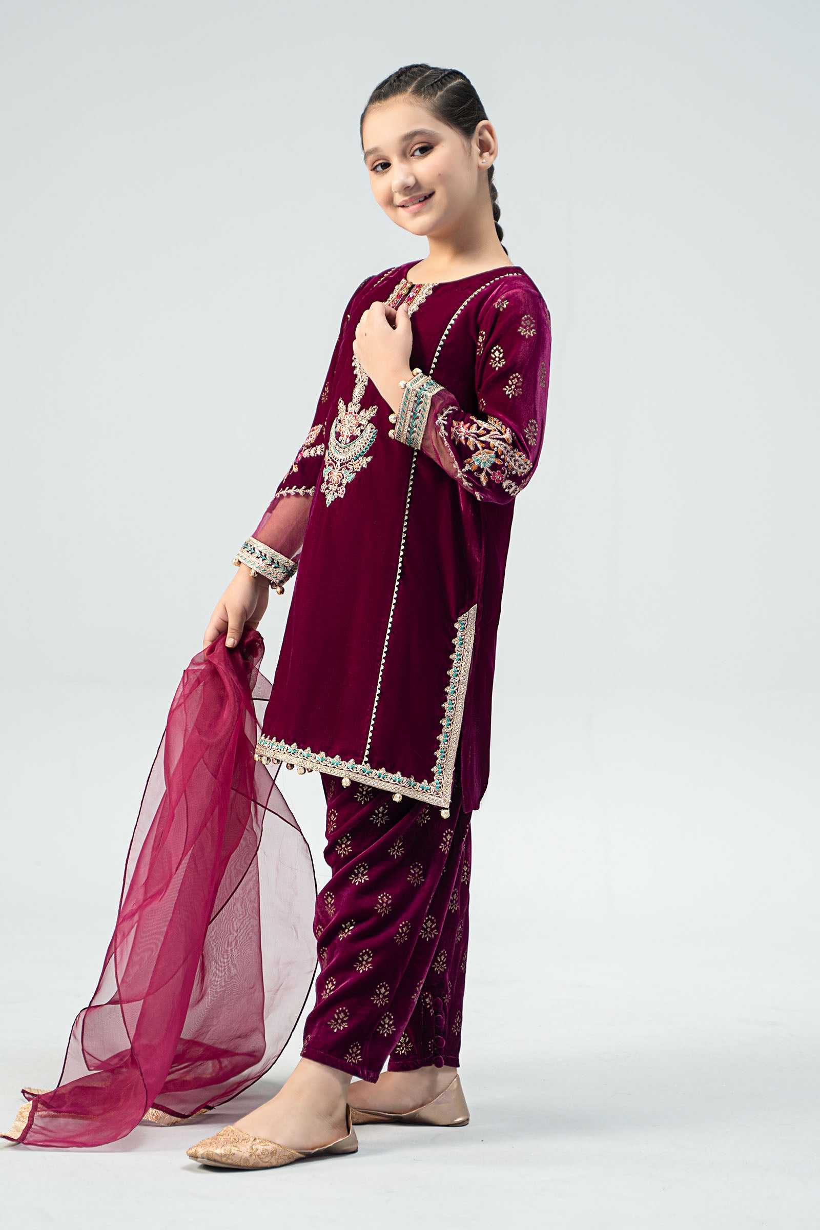 3 Piece Embroidered Velvet Suit