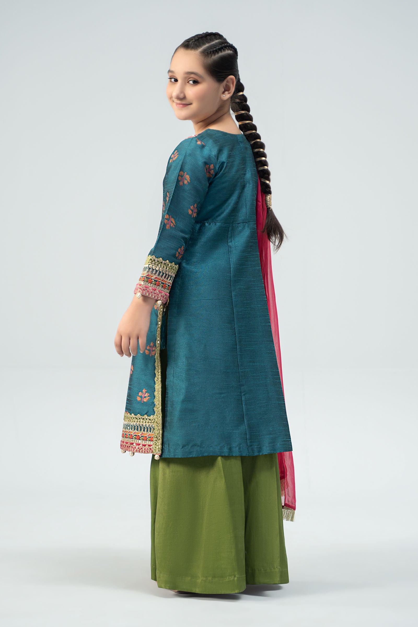 3 Piece Embroidered Raw Silk Suit