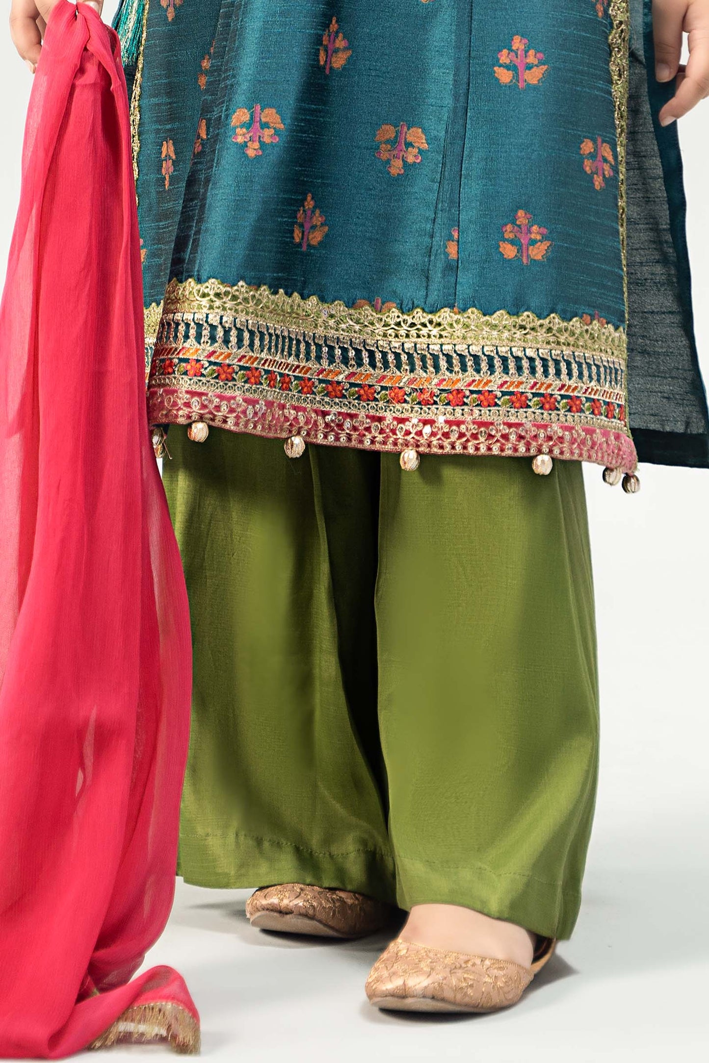 3 Piece Embroidered Raw Silk Suit