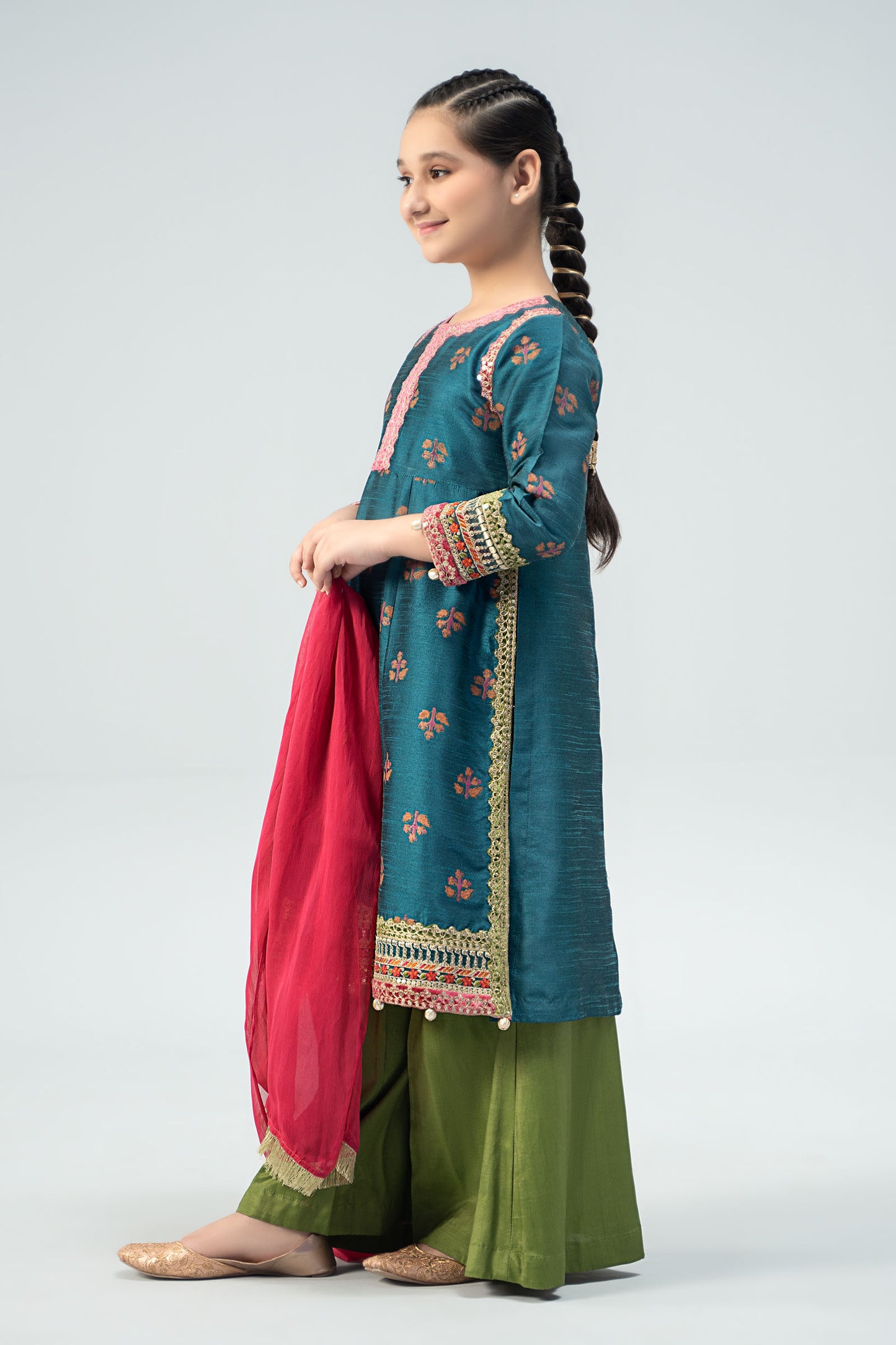 3 Piece Embroidered Raw Silk Suit
