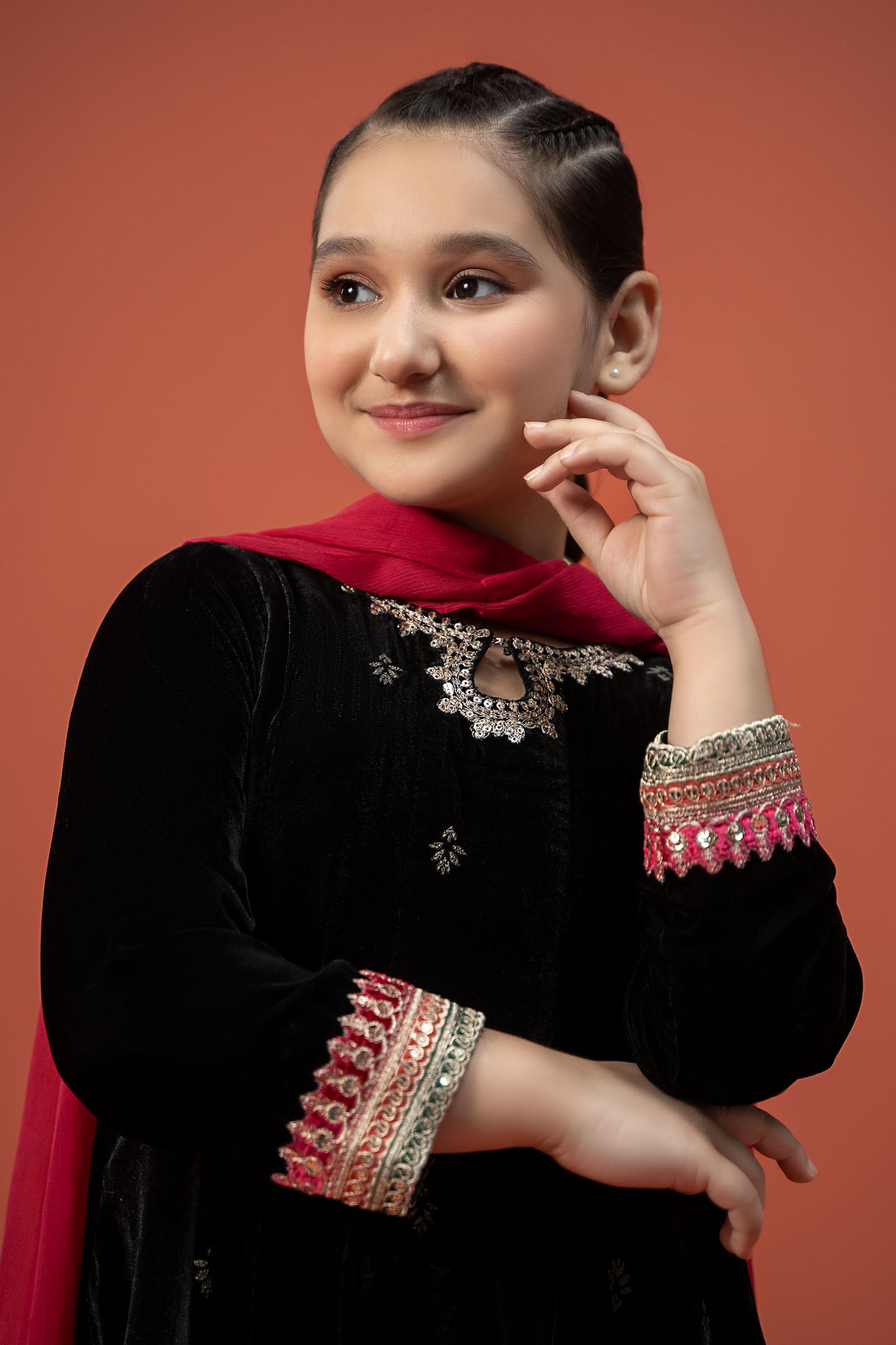 3 Piece Embroidered Velvet Suit