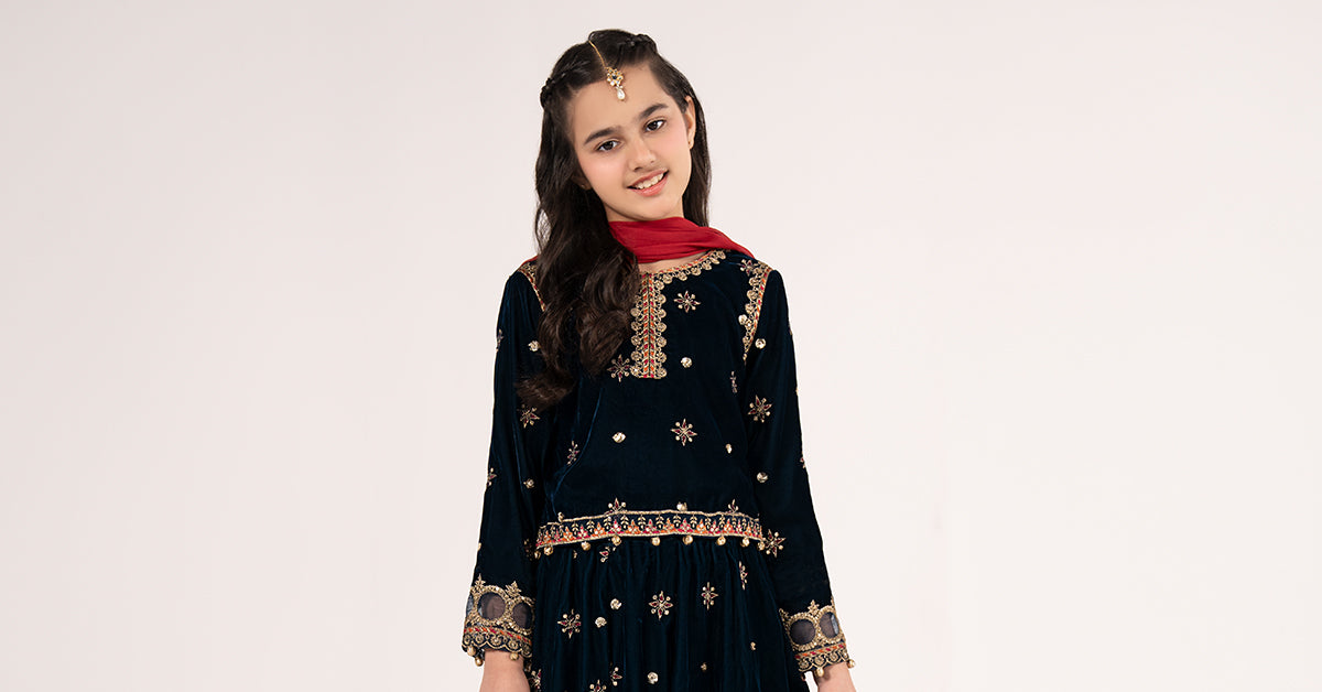 3 Piece Embroidered Velvet Suit