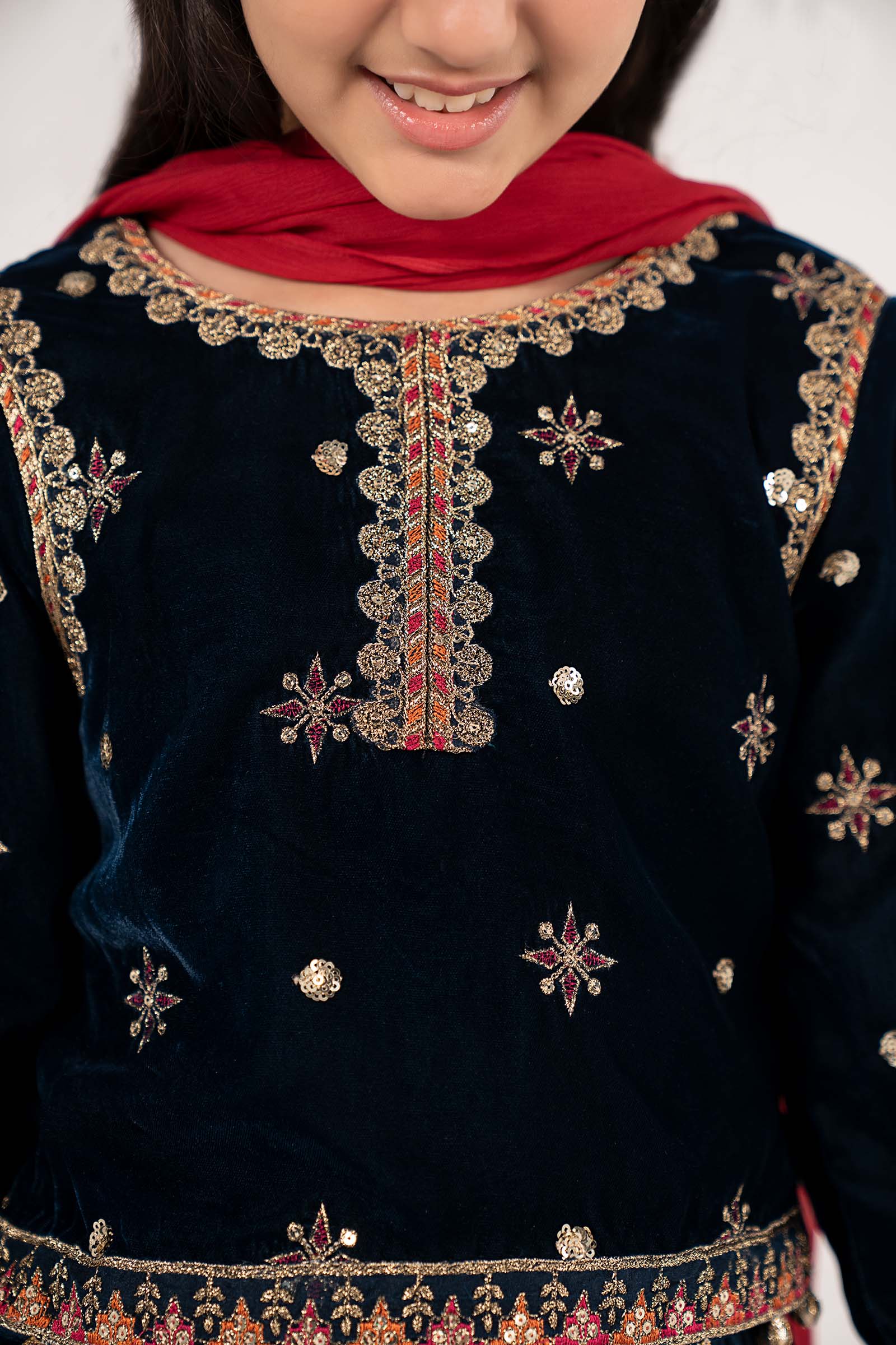 3 Piece Embroidered Velvet Suit