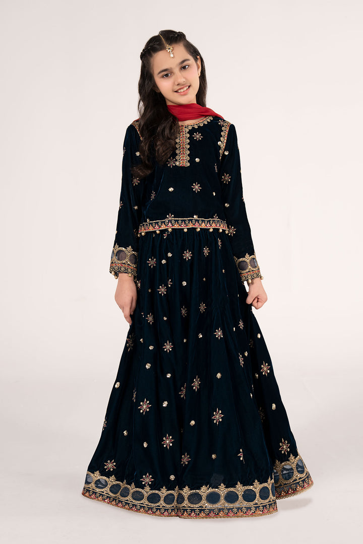 3 Piece Embroidered Velvet Suit All Products MSW37R1-023-TEL