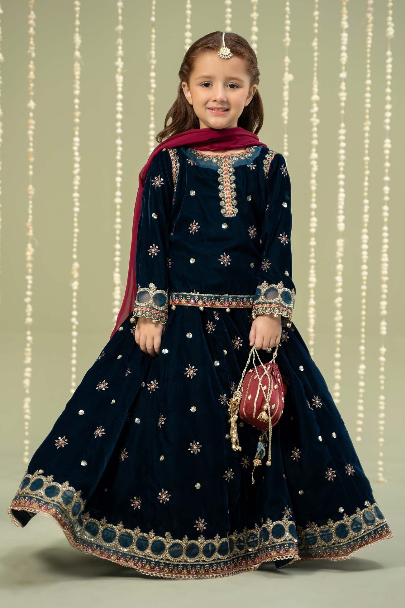 3 Piece Embroidered Velvet Suit