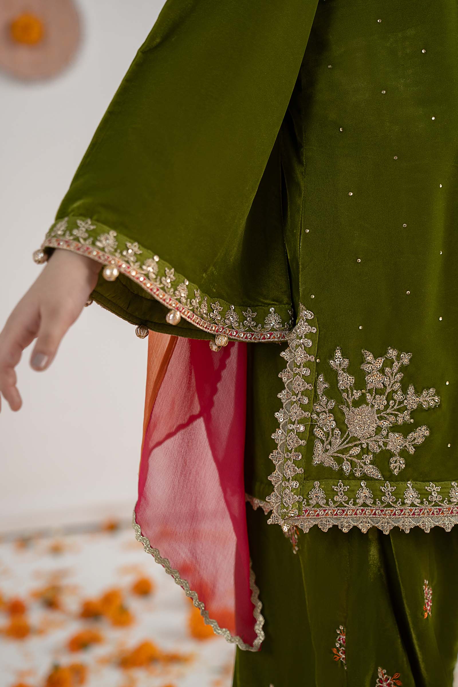3 Piece Embroidered Velvet Suit